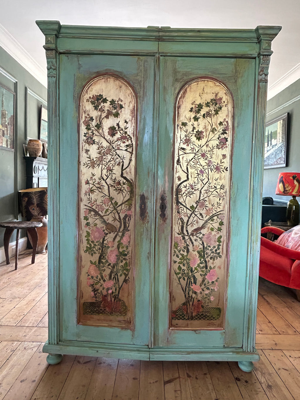 Vintage Armoire with Chinoiserie Panels