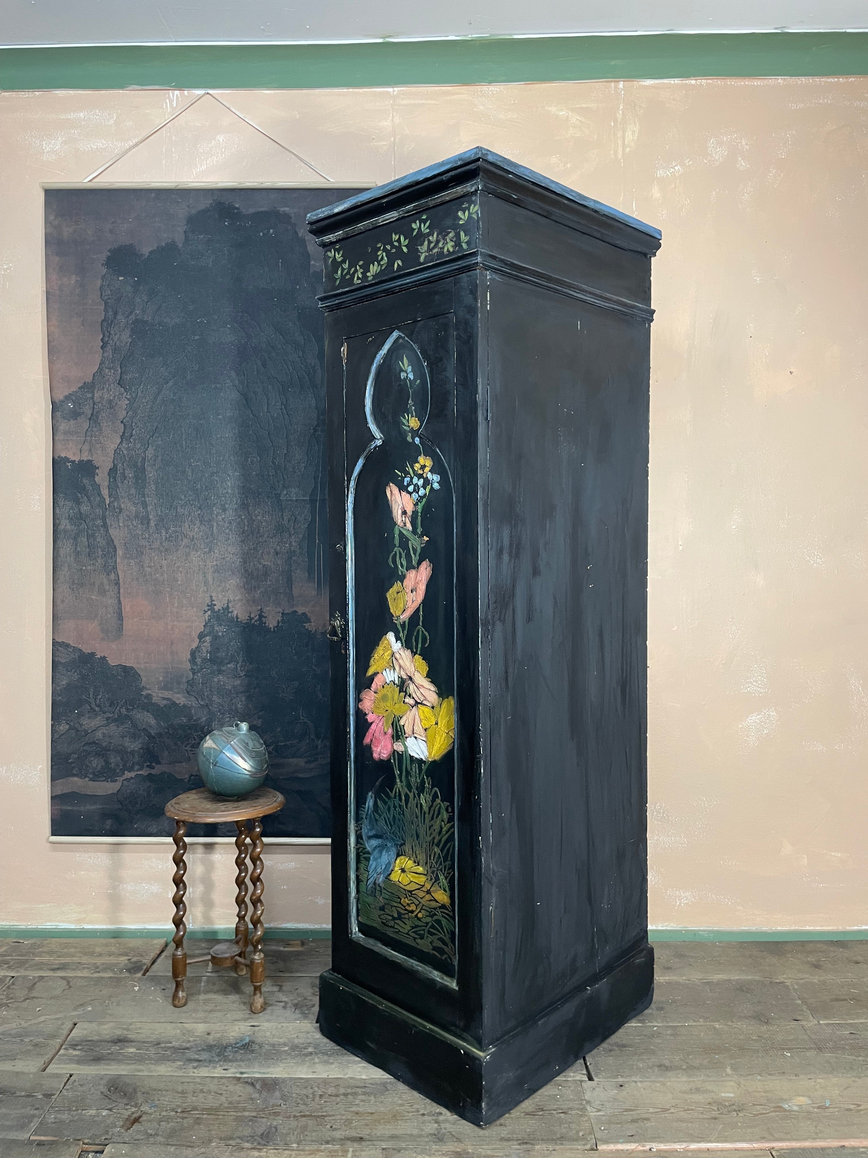 Vintage Painted Pine Cupboard with Chinoiserie Design