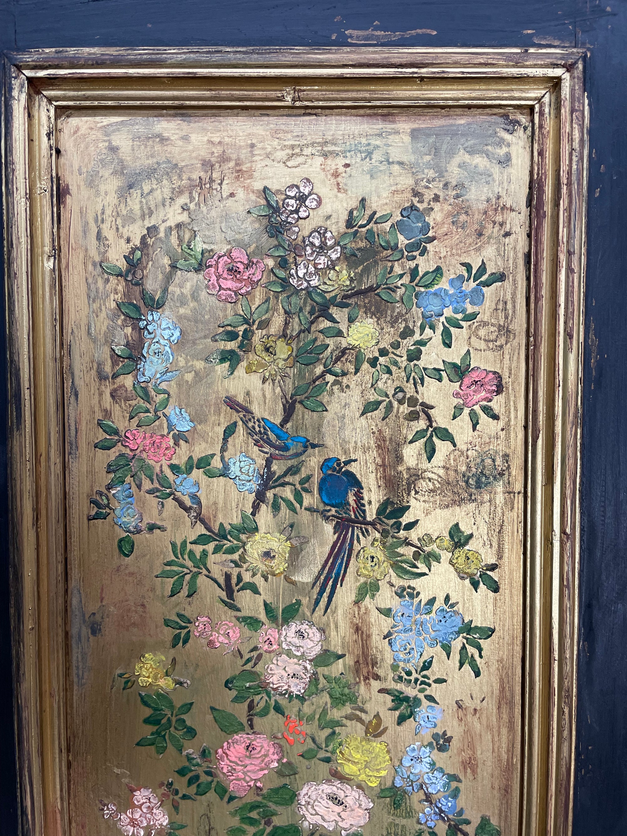 Vintage Painted Pine Wardrobe with Chinoiserie Panels