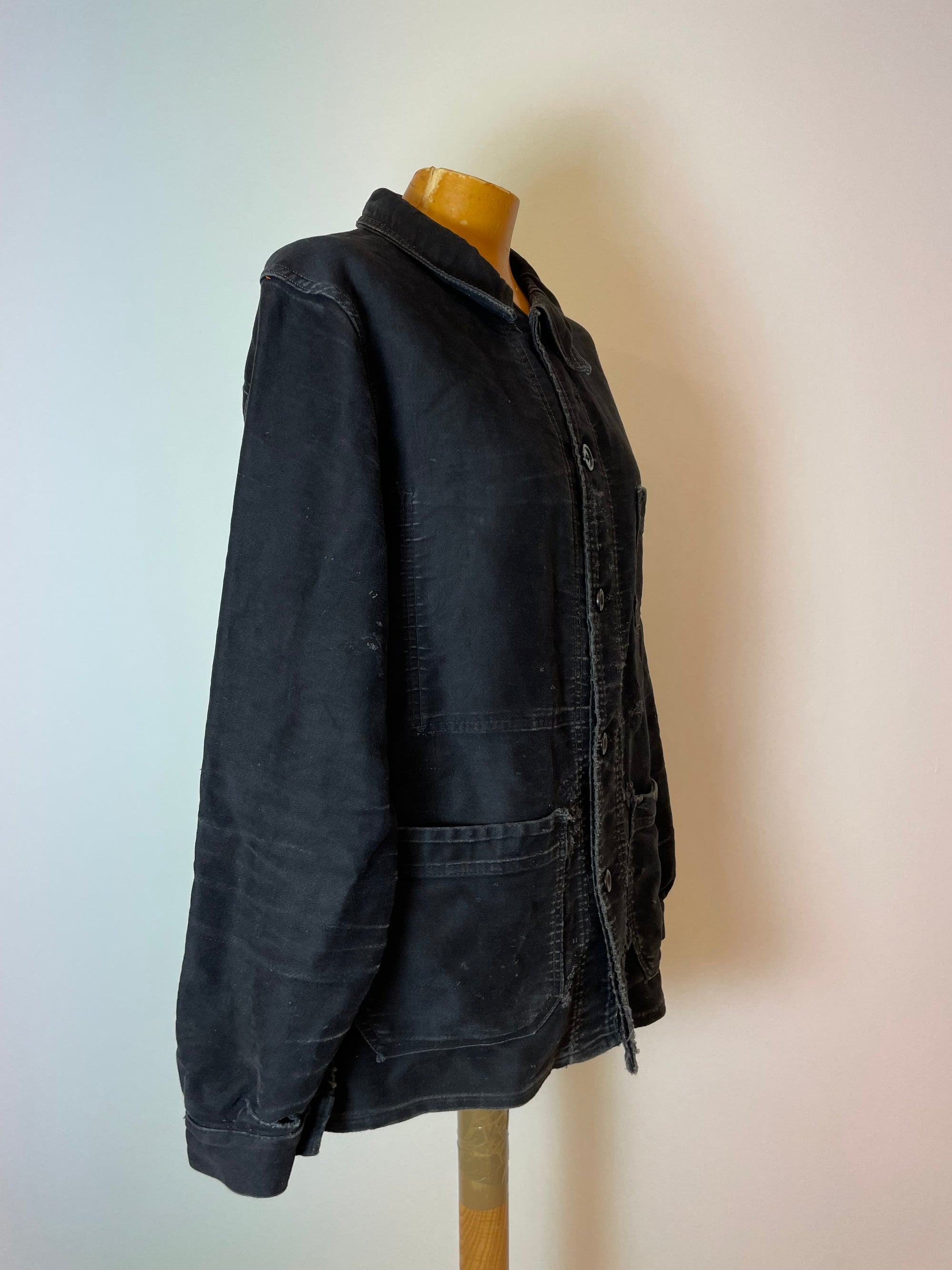 Vintage French Black Moleskin Chore Jacket