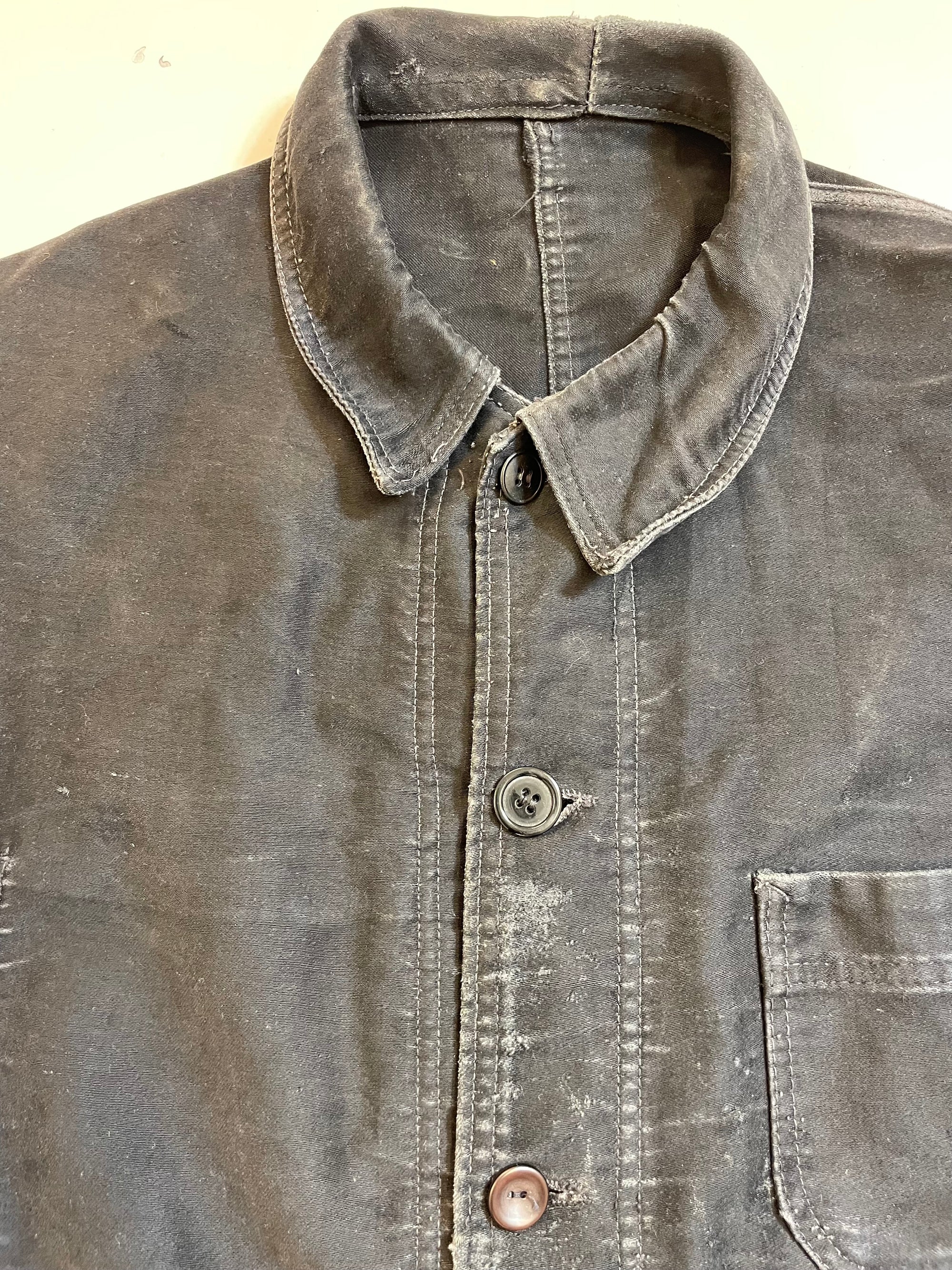 Vintage French Black Moleskin Chore Jacket