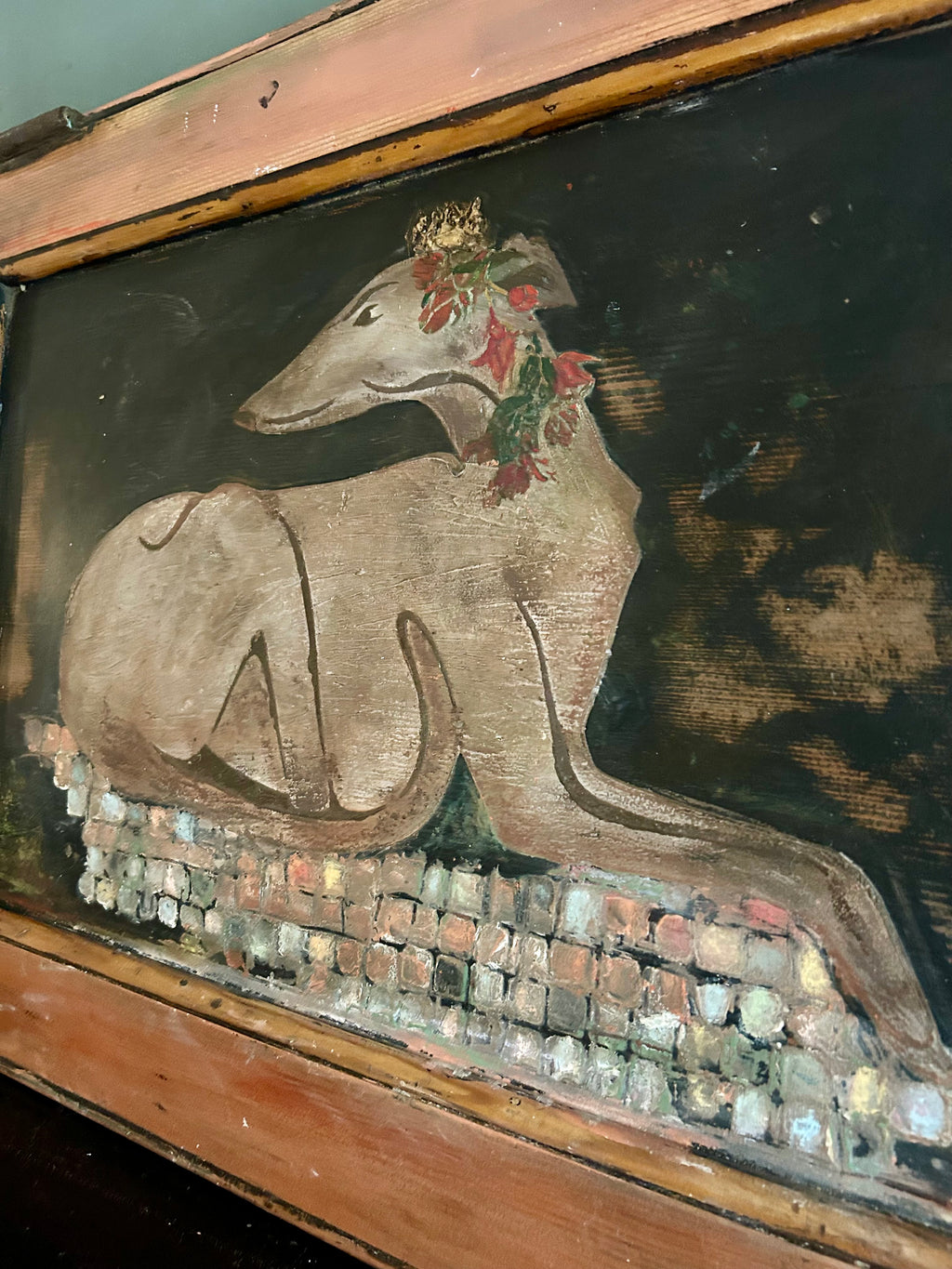 Reclaimed Door Wallhanging with Hound