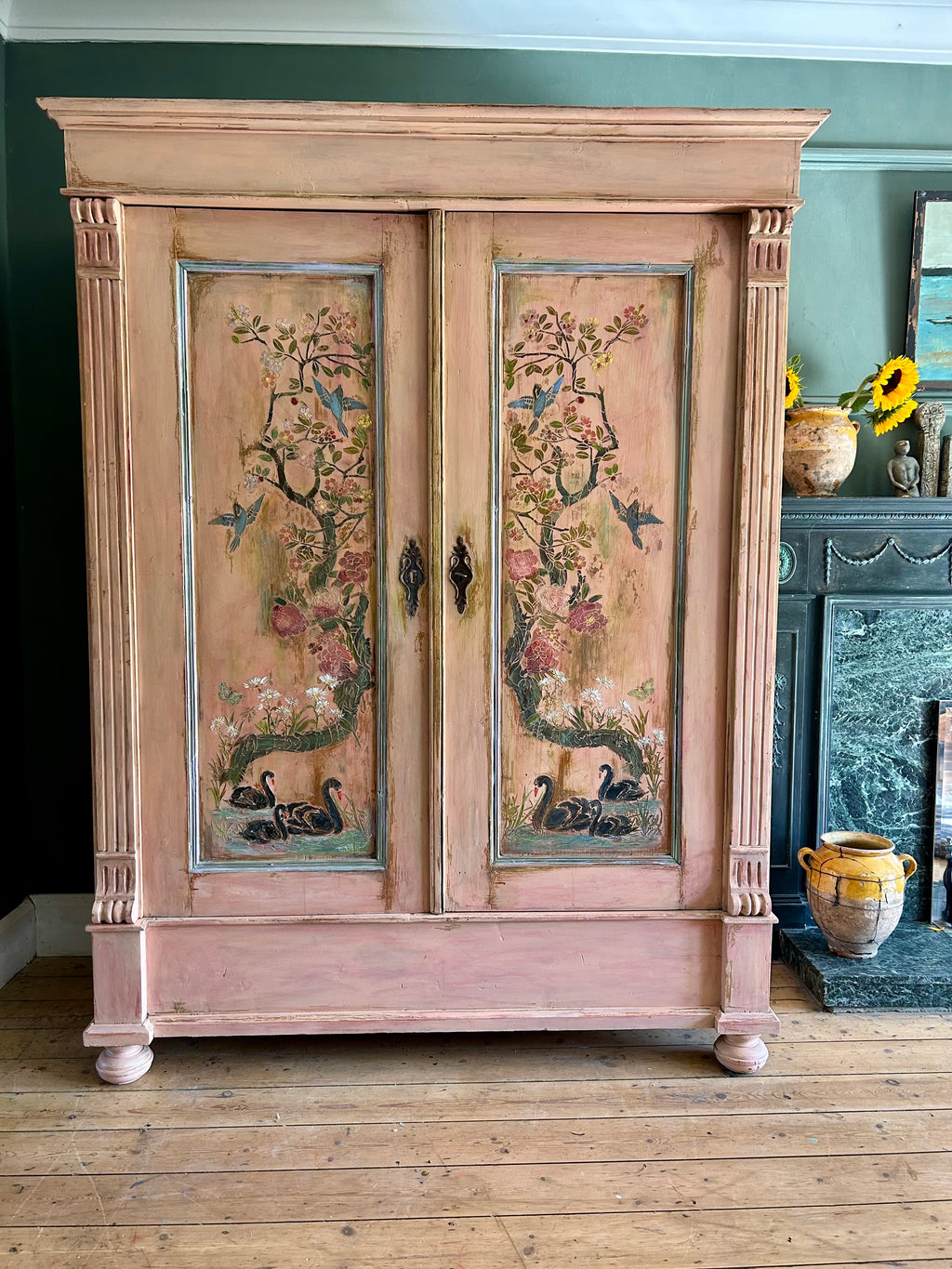 Vintage French Wardrobe with Swan Chinoiserie