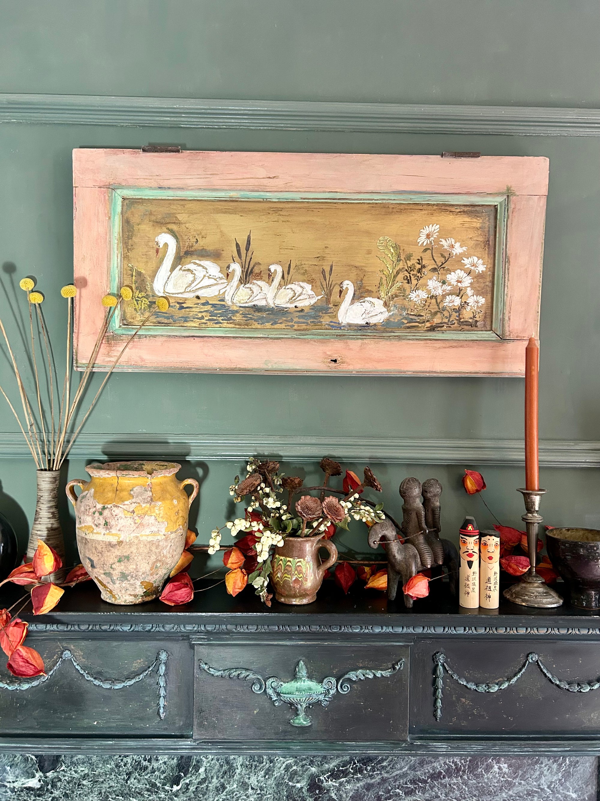 Reclaimed Pine Door Swan Wall Hanging