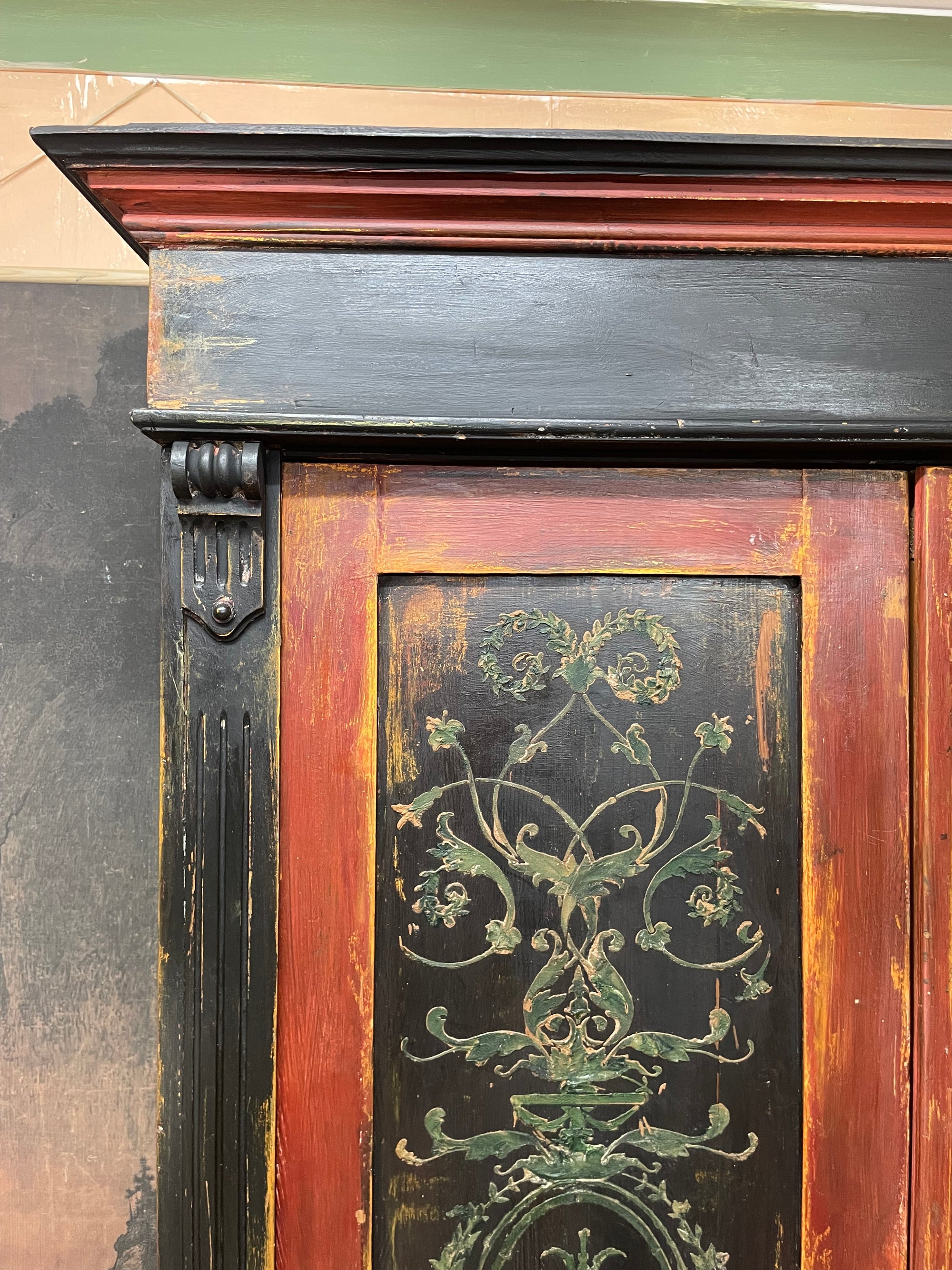 Vintage Painted Pine Wardrobe with Boiserie Panels