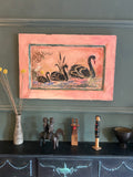 Reclaimed Door Wallhanging with Black Swan Chinoiserie