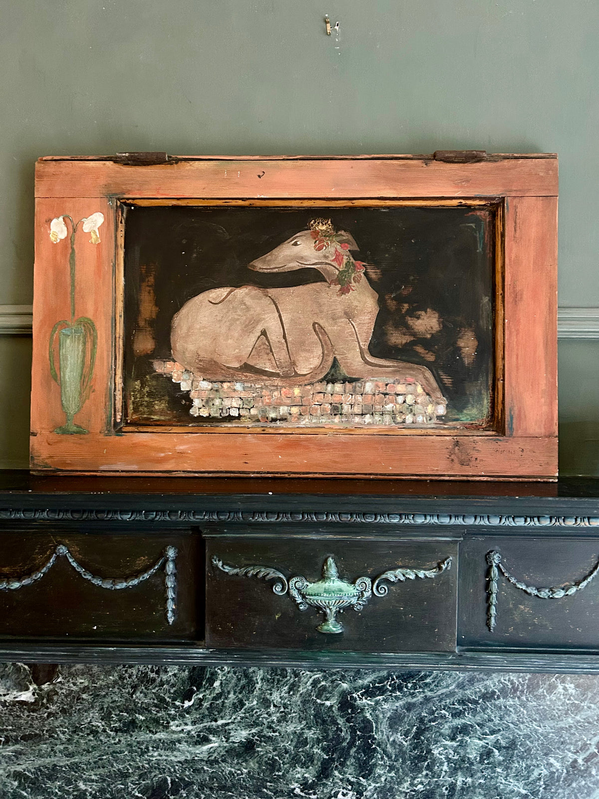 Reclaimed Door Wallhanging with Hound