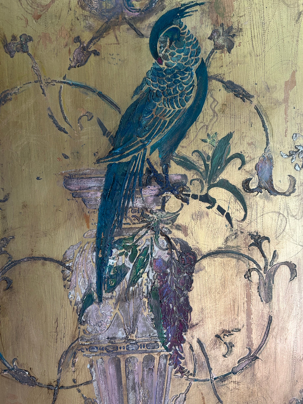 Vintage Painted Hall Cupboard/ Armoire with Chinoiserie Panel
