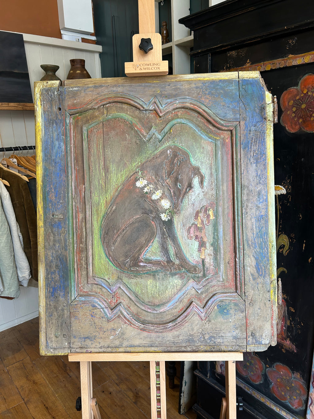 Reclaimed Door Wallhanging with Hound