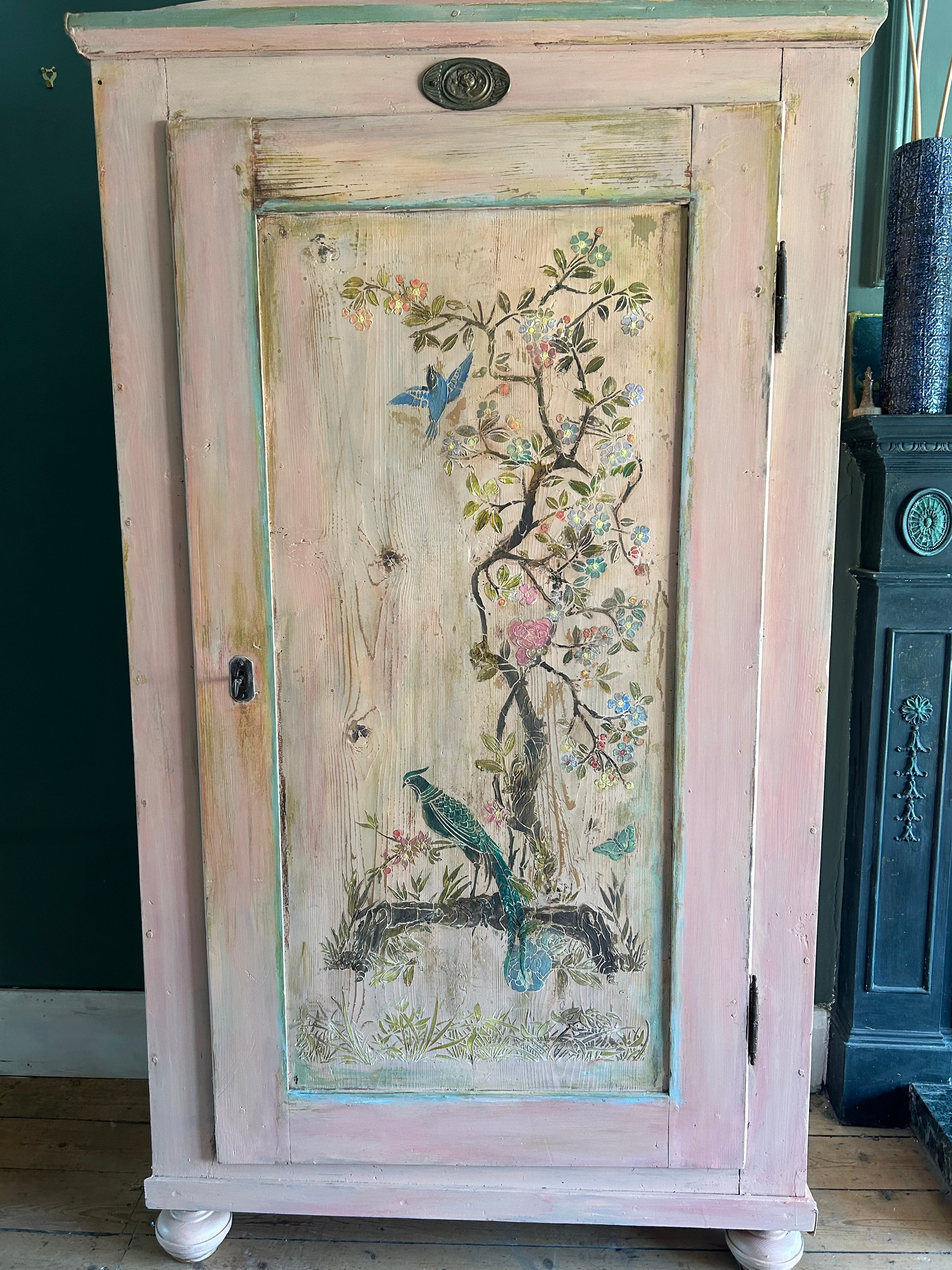 Vintage French Armoire with Chinoiserie Panel