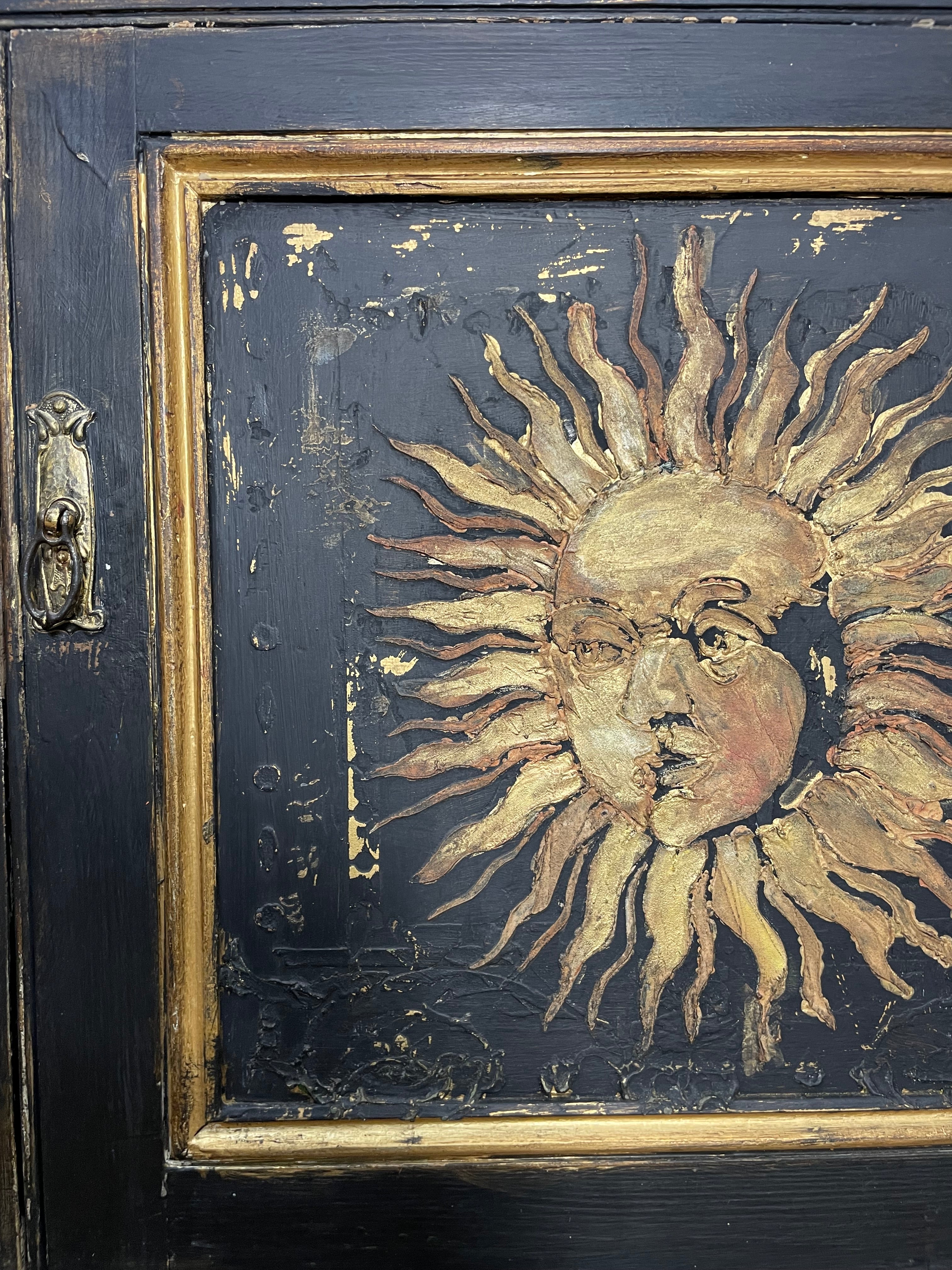 Vintage Painted Pine Sun & Moon Cupboard