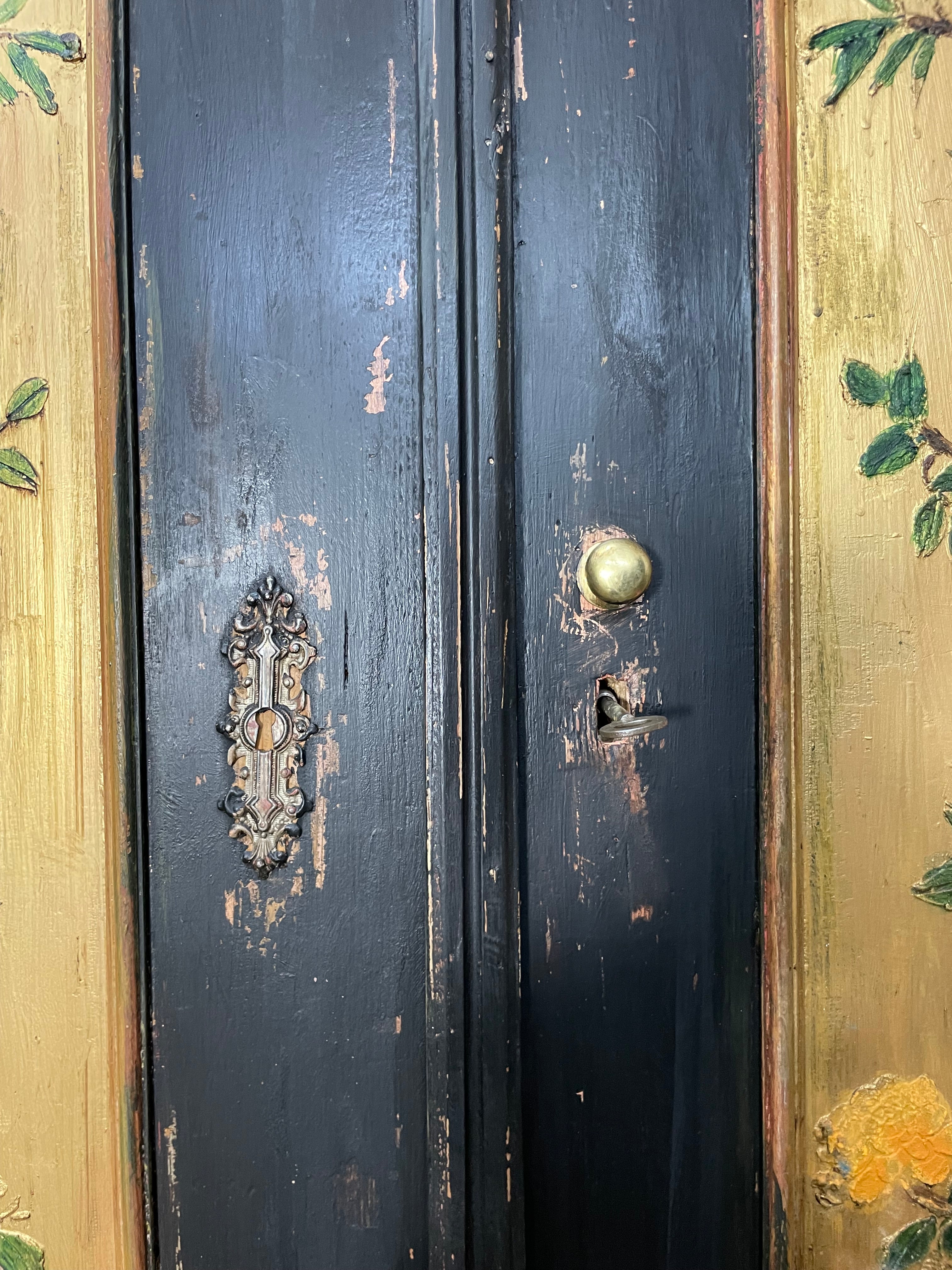 Vintage Painted Pine Wardrobe with Chinoiserie Panels