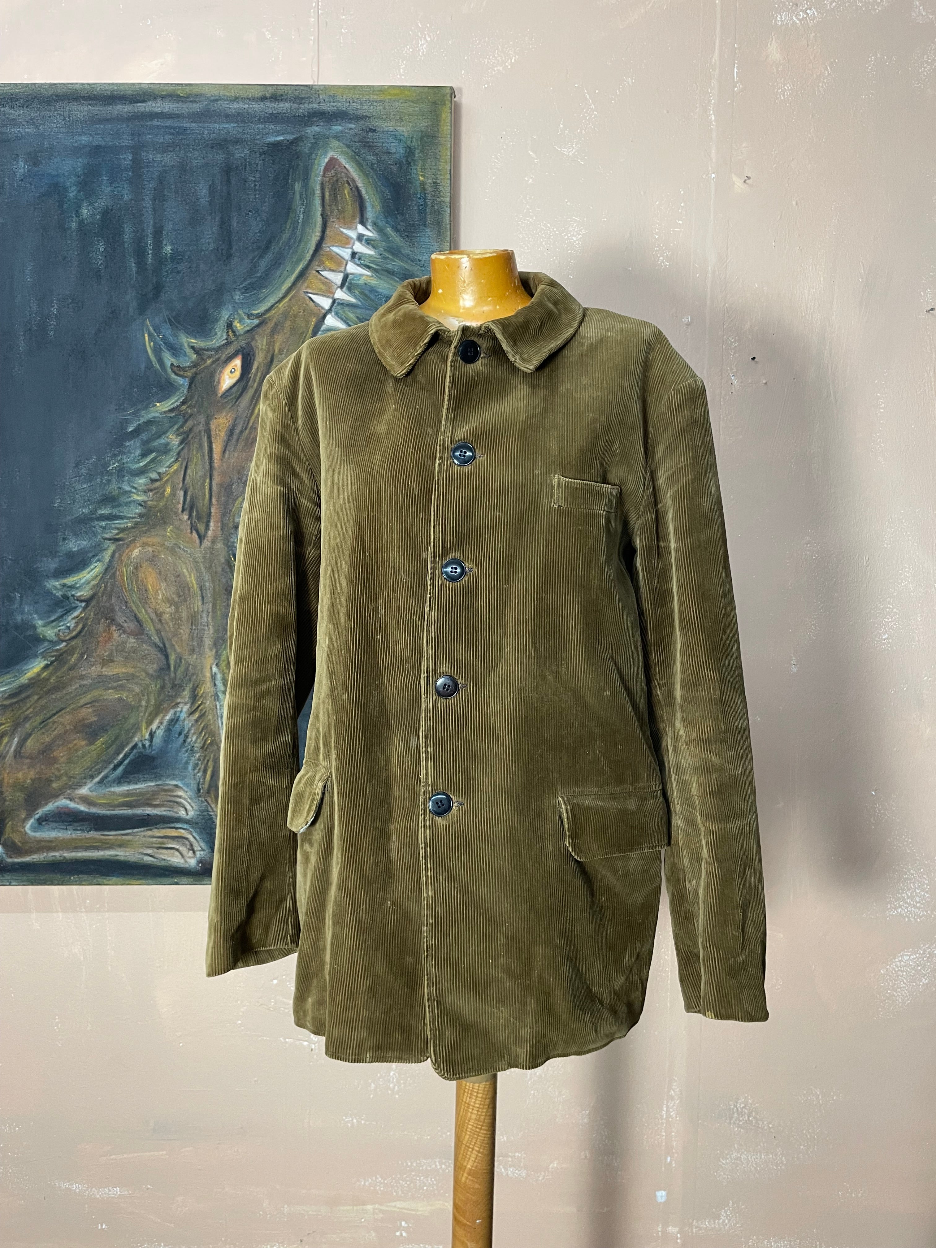40〜50s French Vintage Corduroy Jacket Vintage Corduroy Jacket French Hunting Workwear Khaki Brown 1900