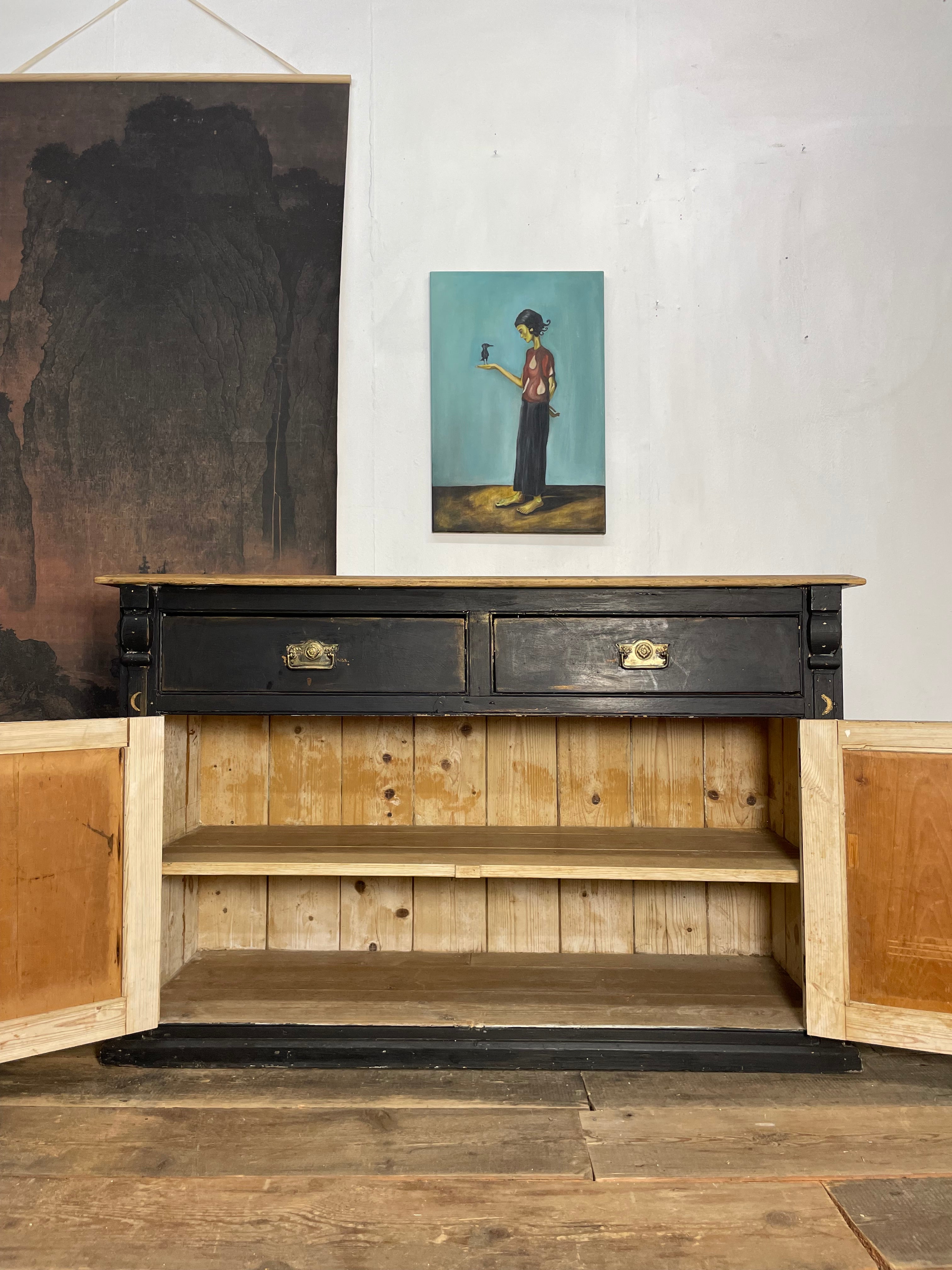 Vintage Painted Pine Sun & Moon Cupboard