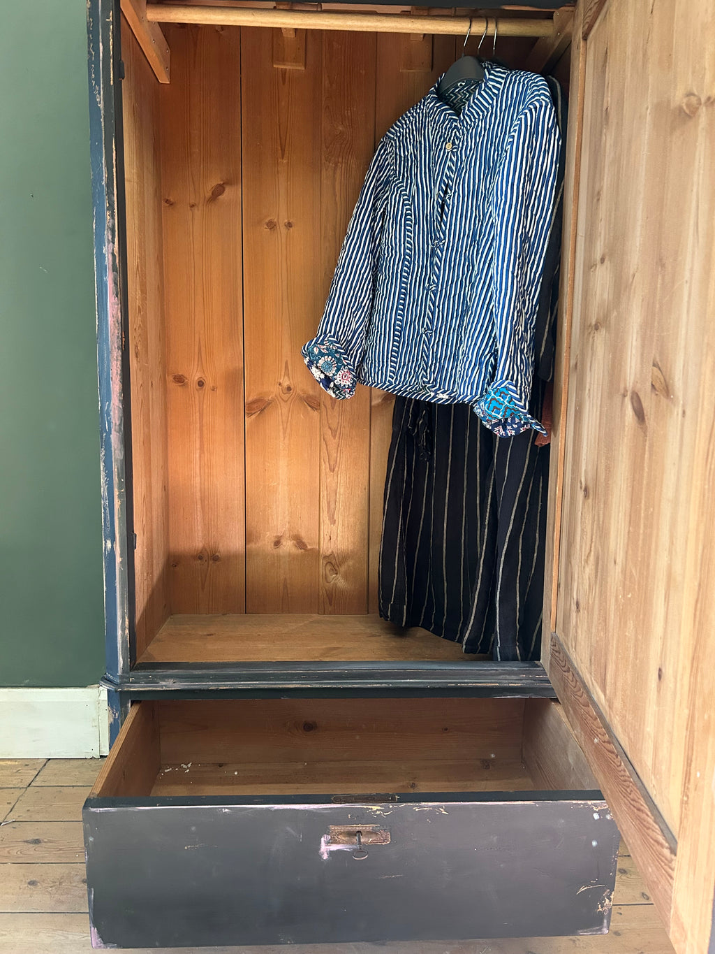 Vintage Painted Hall Cupboard/ Armoire with Chinoiserie Panel