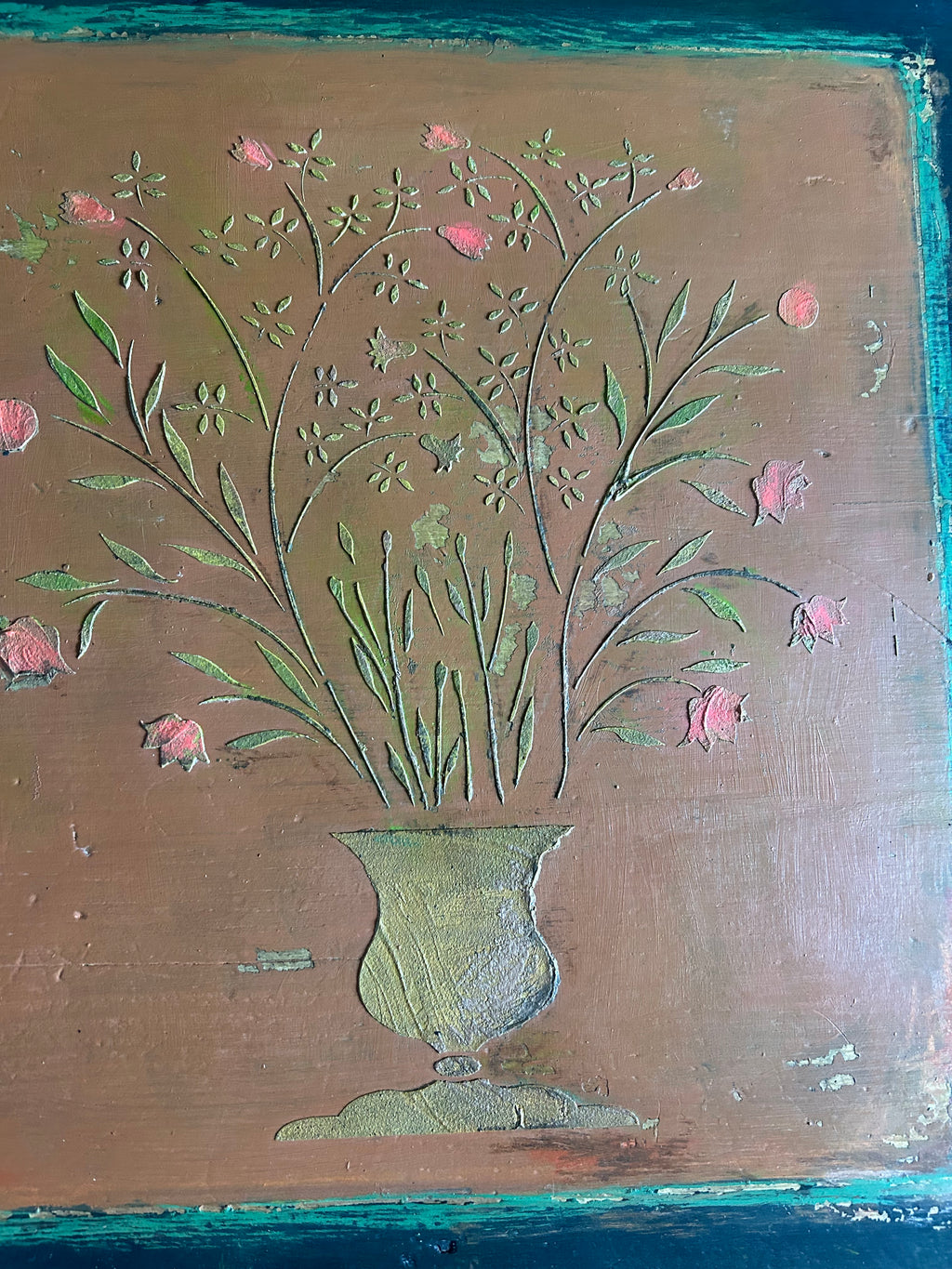 Vintage Folk Art Painted Coffee Table