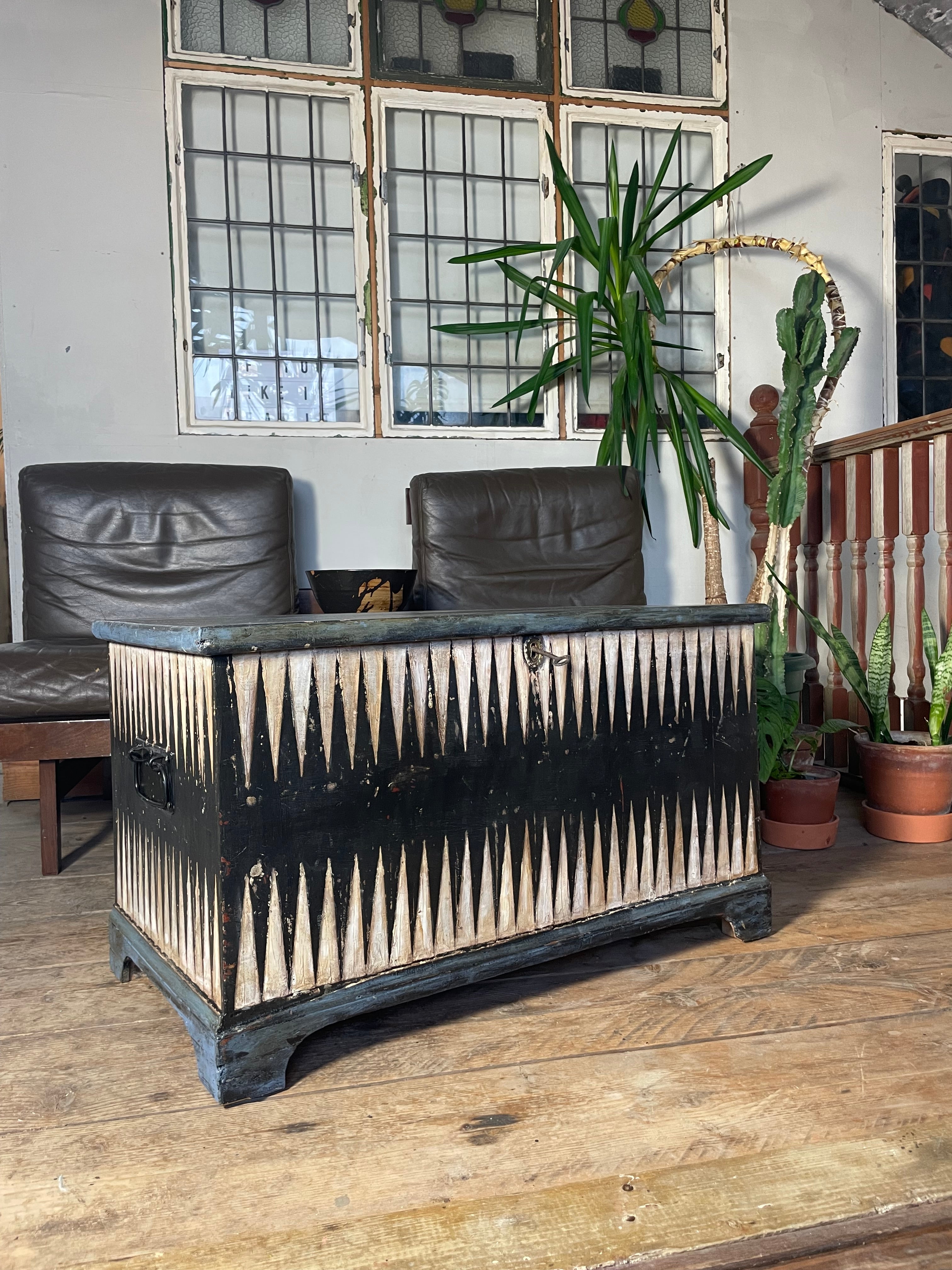 Vintage Pine Folk Art Blanket Storage Box