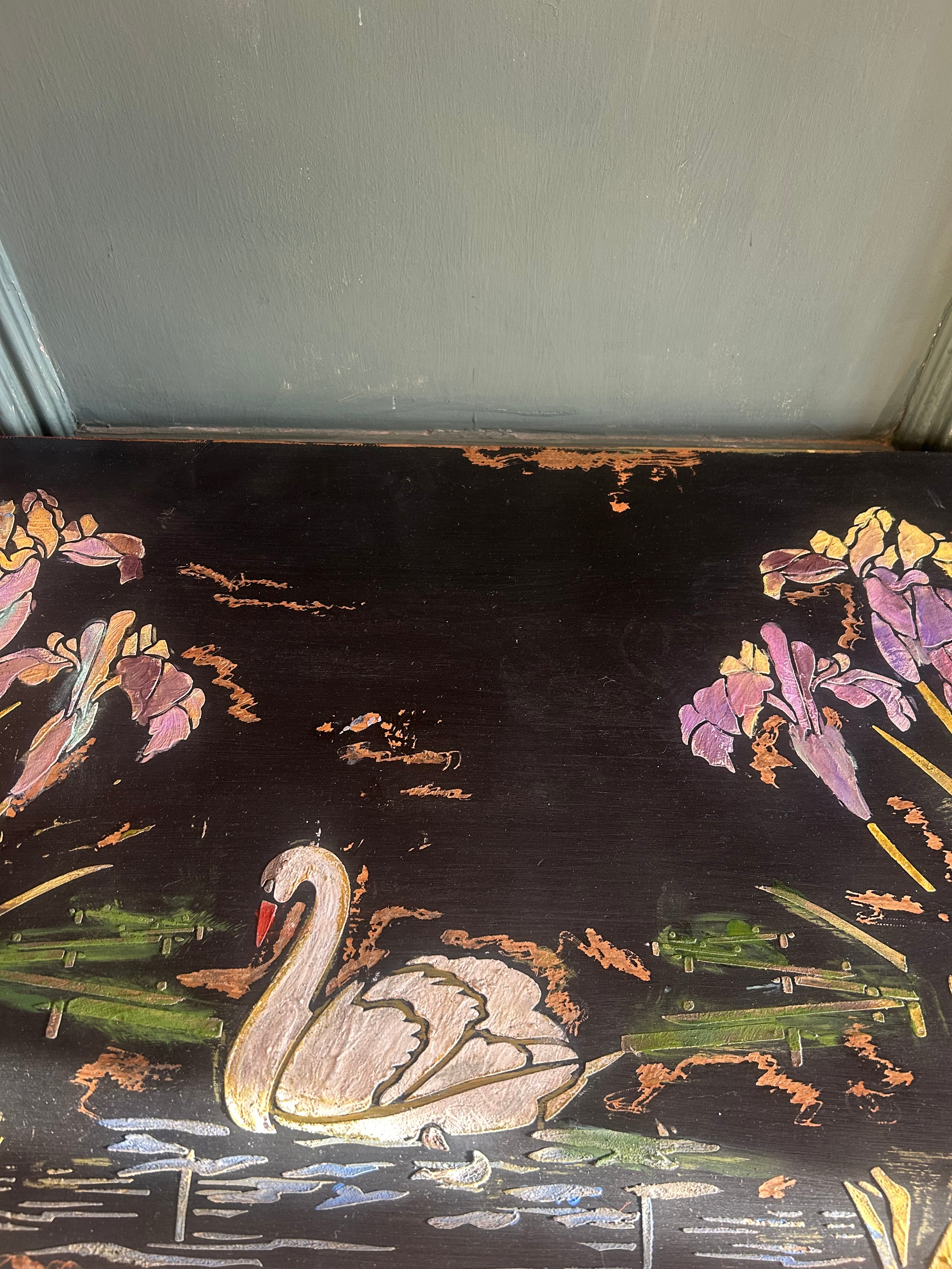 Vintage Painted Blanket Box with Swan Chinoiserie
