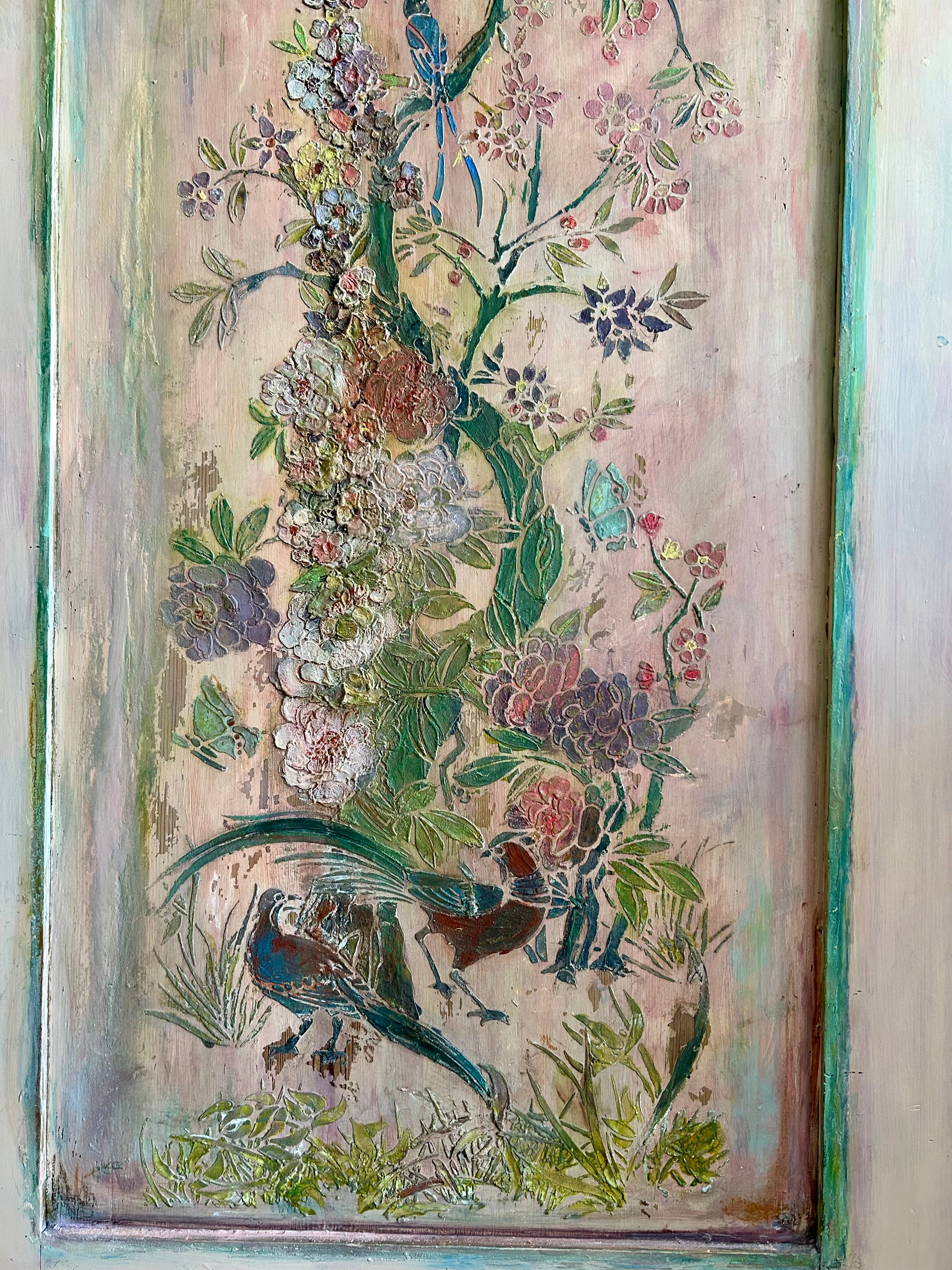 Vintage Painted Cupboard/Armoire with Chinoiserie Panel
