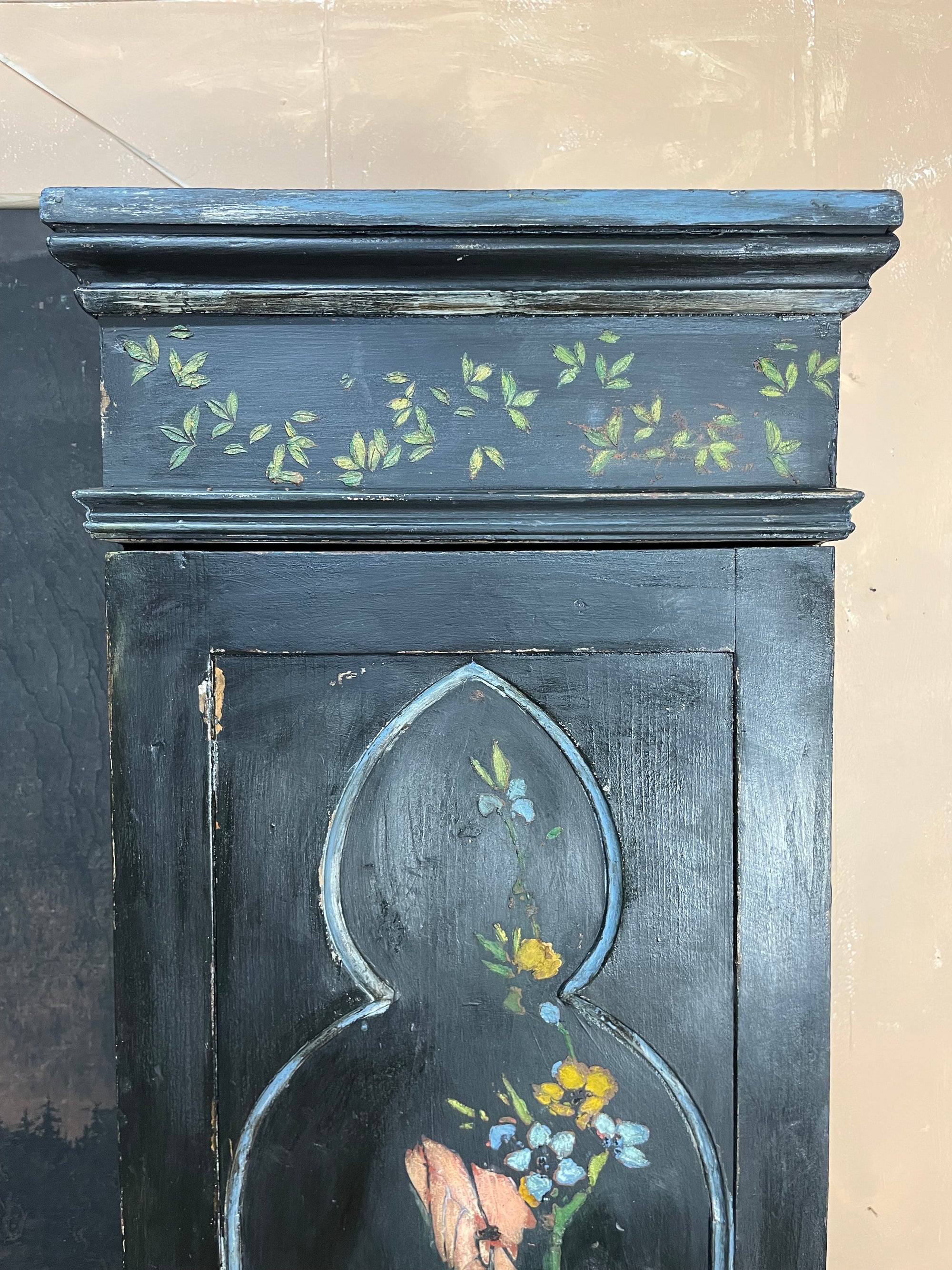 Vintage Painted Pine Cupboard with Chinoiserie Design