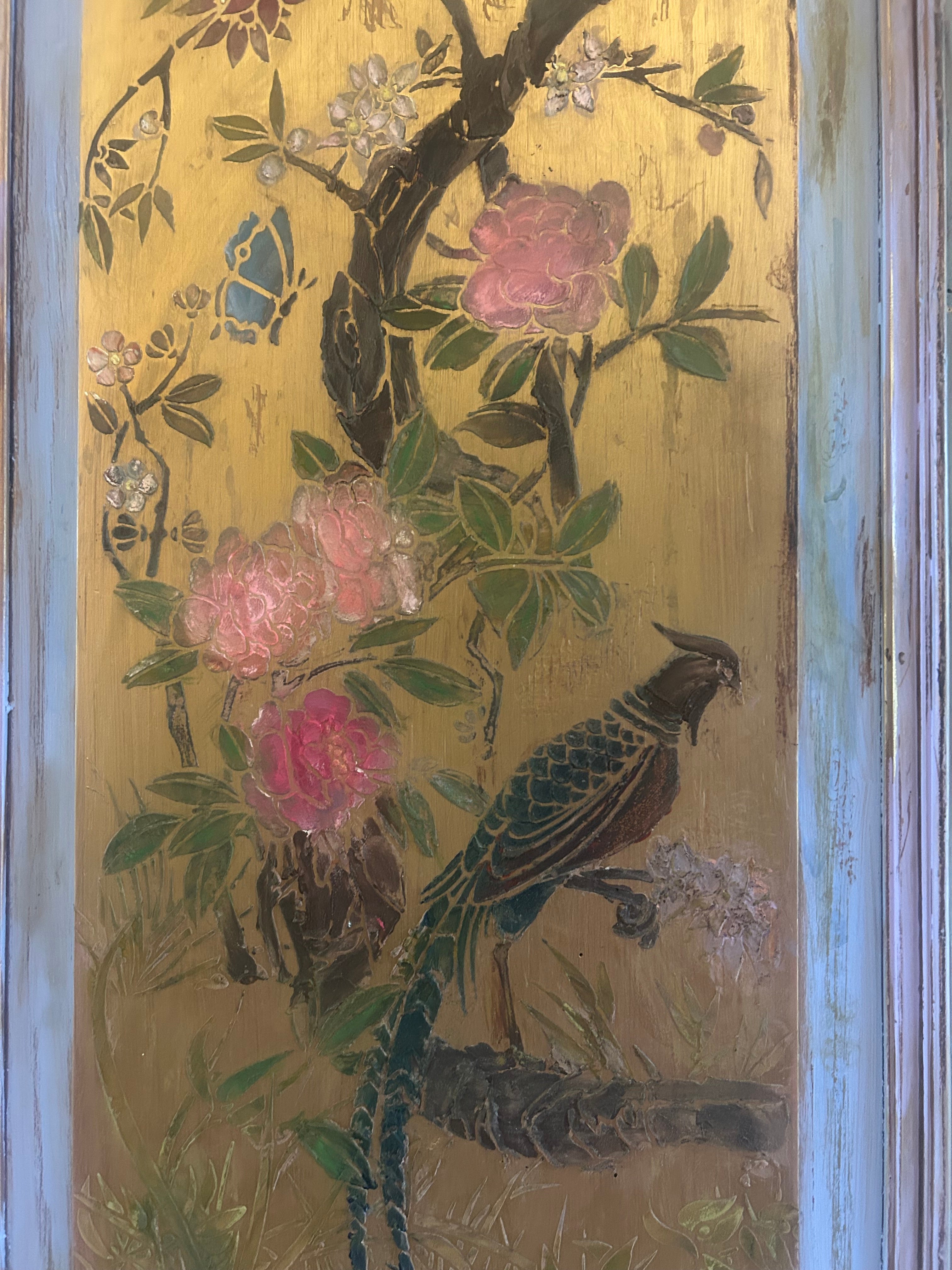 Vintage Painted Wardrobe with Inlaid Chinoiserie