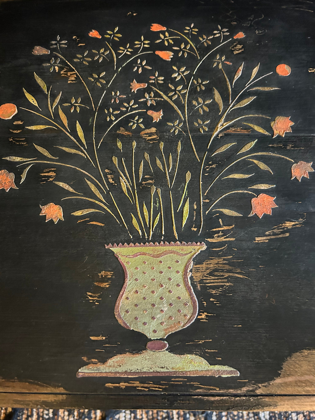 Vintage Painted Blanket Box with Folk Art Swans