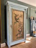 Vintage Painted Pine Armoire with Chinoiserie Panel
