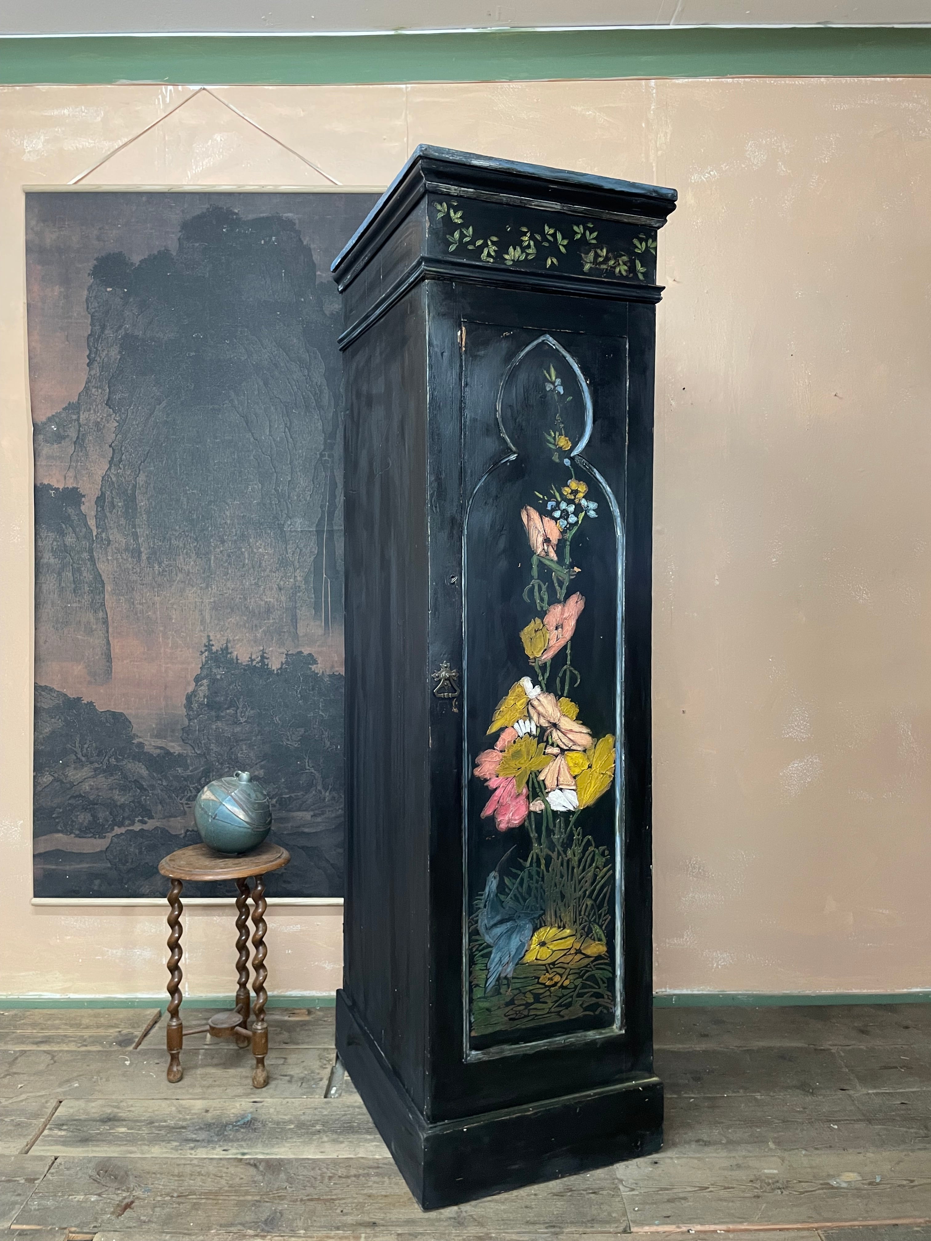Vintage Painted Pine Cupboard with Chinoiserie Design