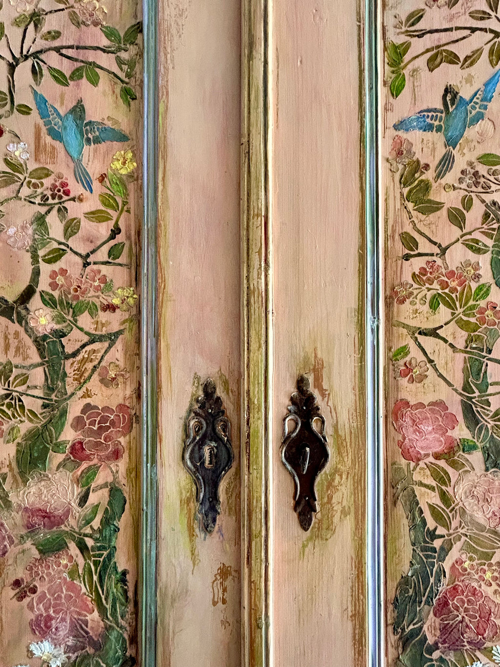 Vintage French Wardrobe with Swan Chinoiserie