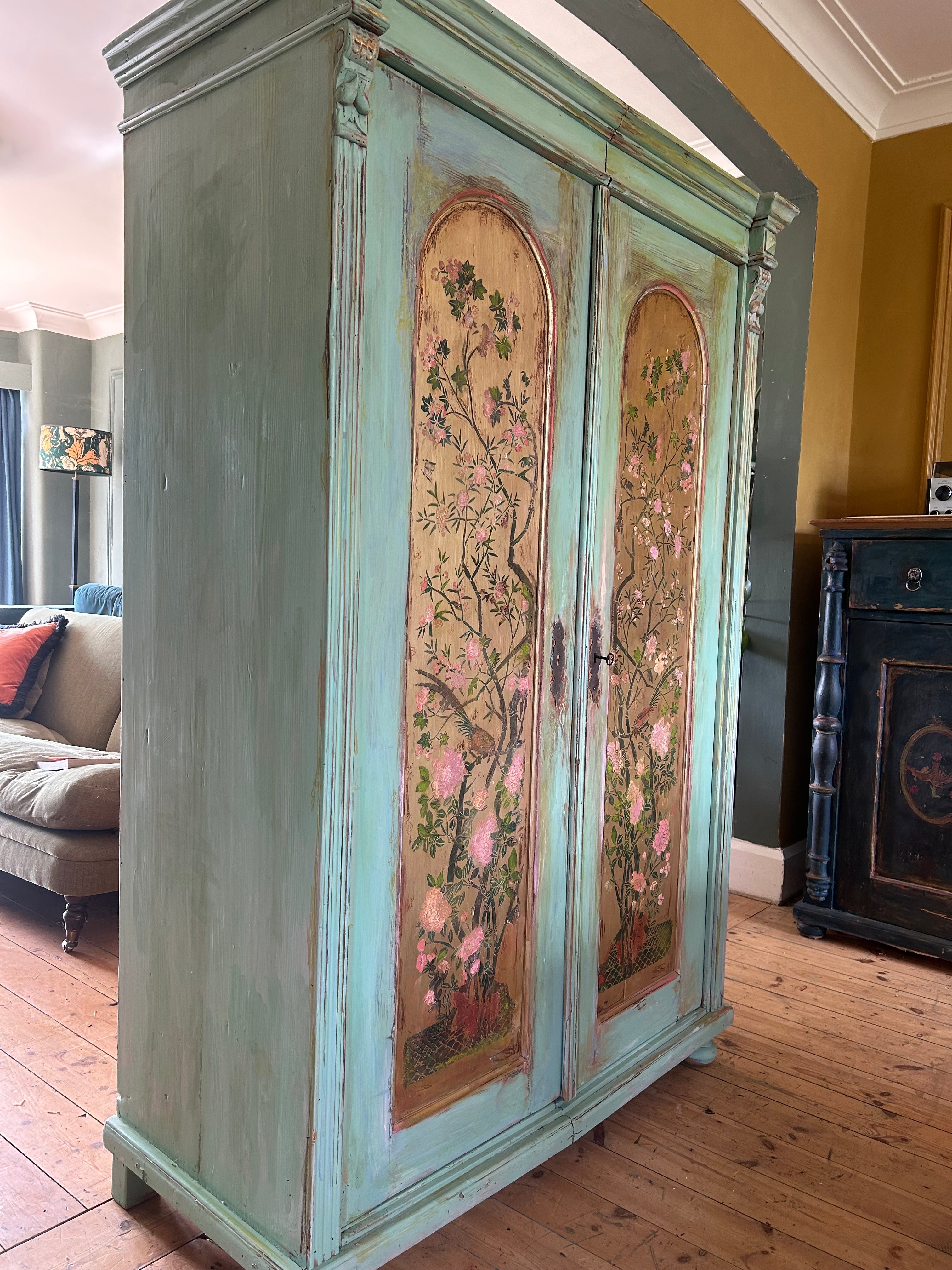 Vintage Armoire with Chinoiserie Panels