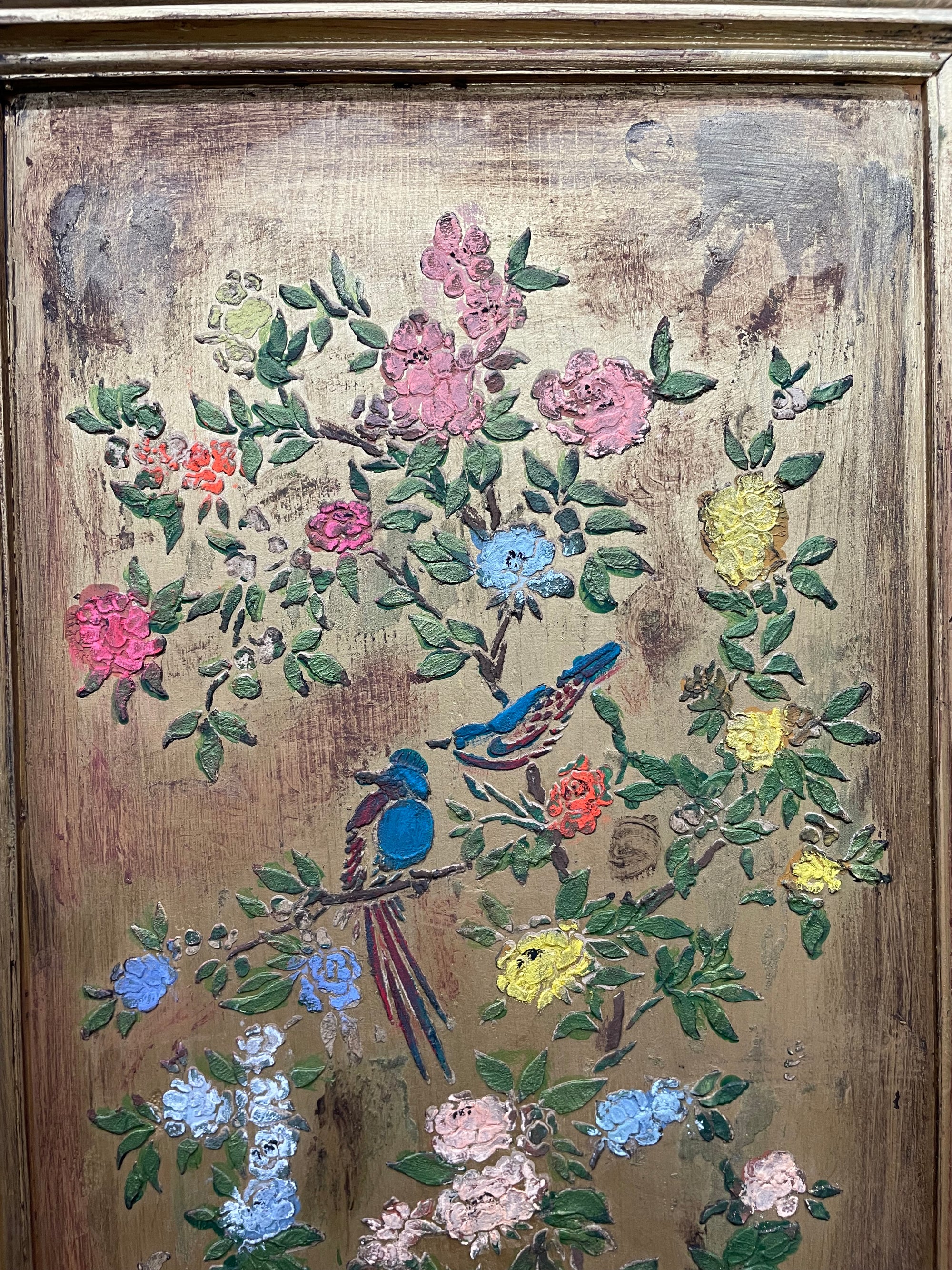 Vintage Painted Pine Wardrobe with Chinoiserie Panels