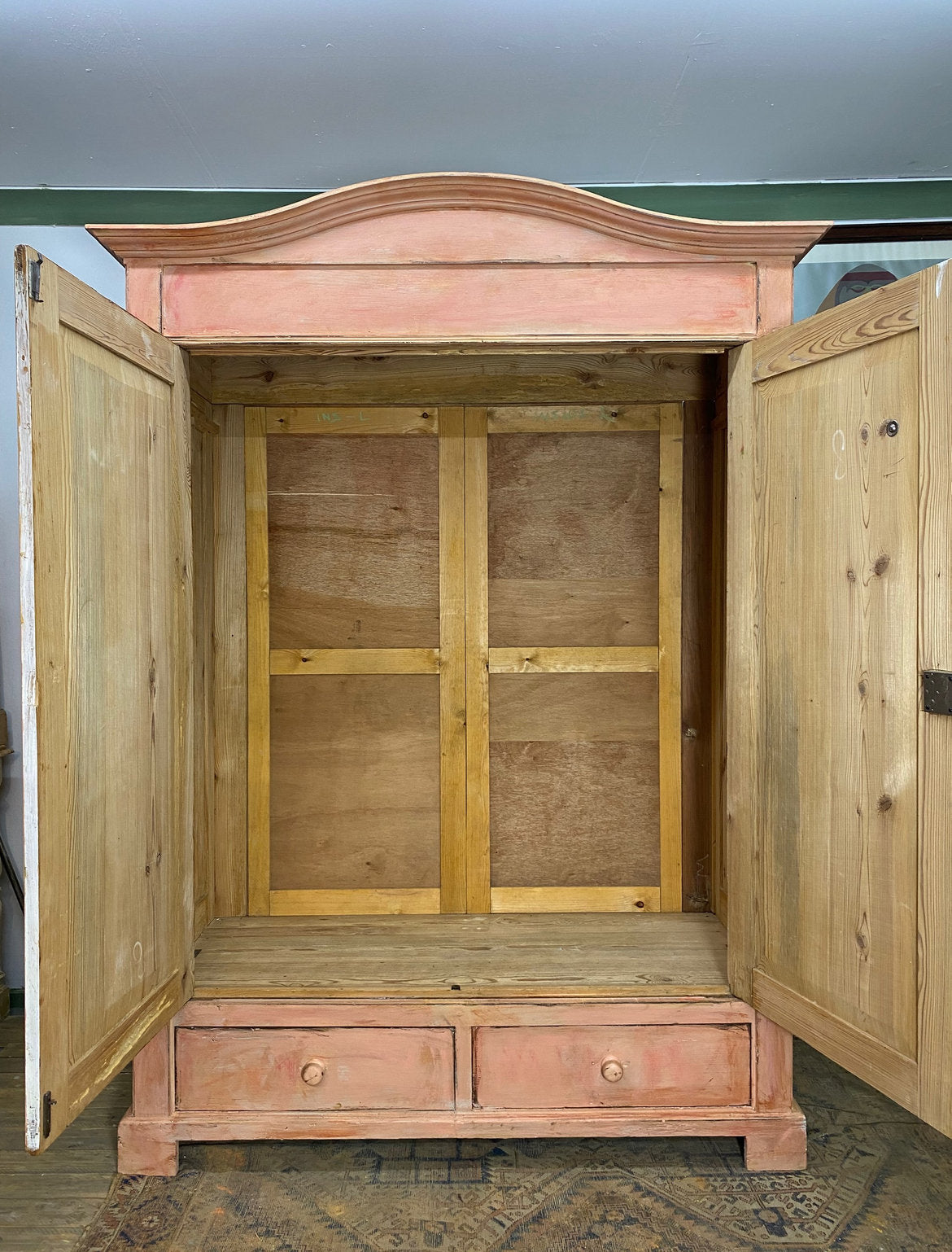 Vintage Pine Knockdown Painted Wardrobe with Chinoiserie Panels