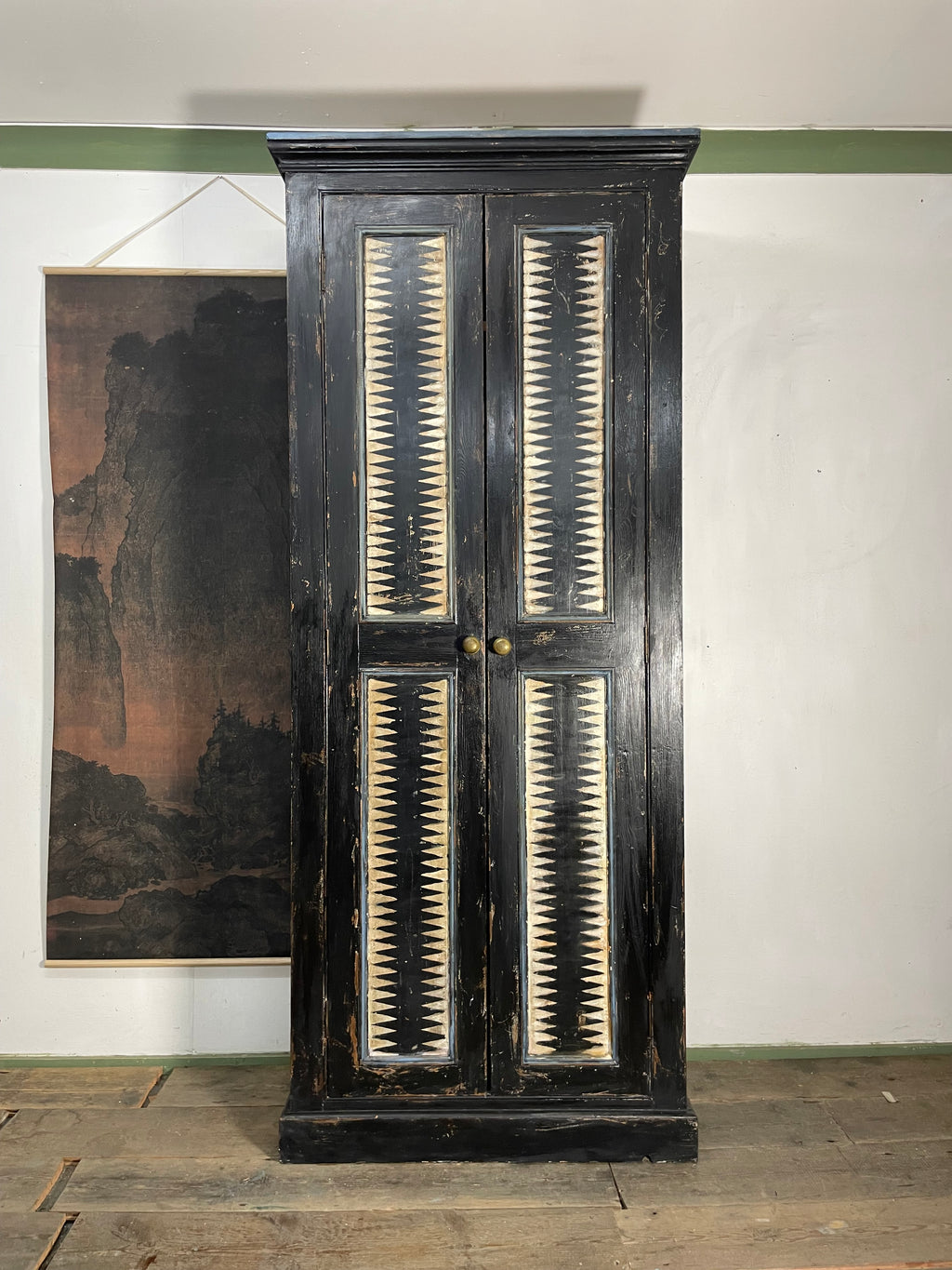 Vintage Painted Pine Folk Art Cupboard