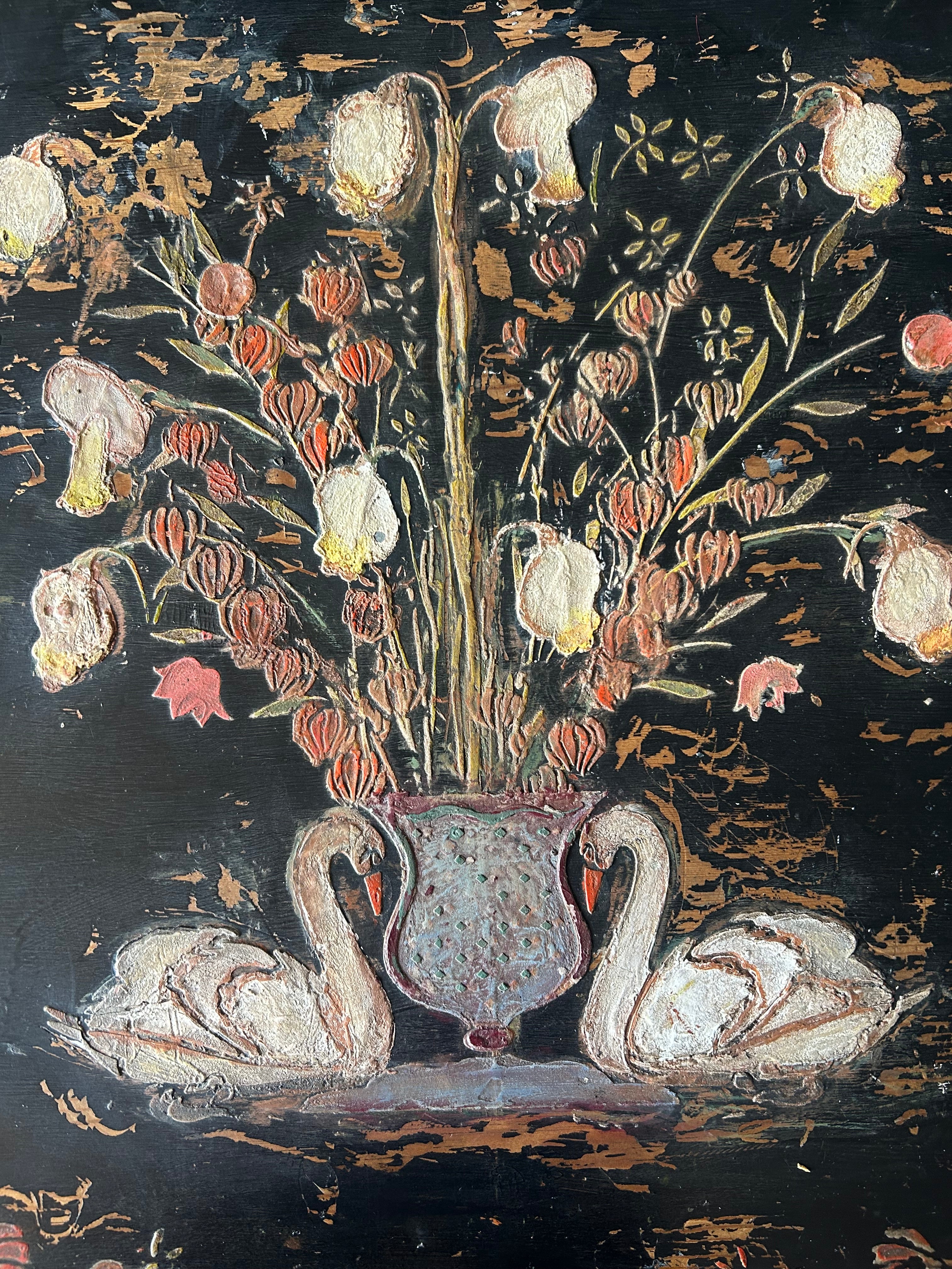 Vintage Painted Coffee Table with Folk Art Design