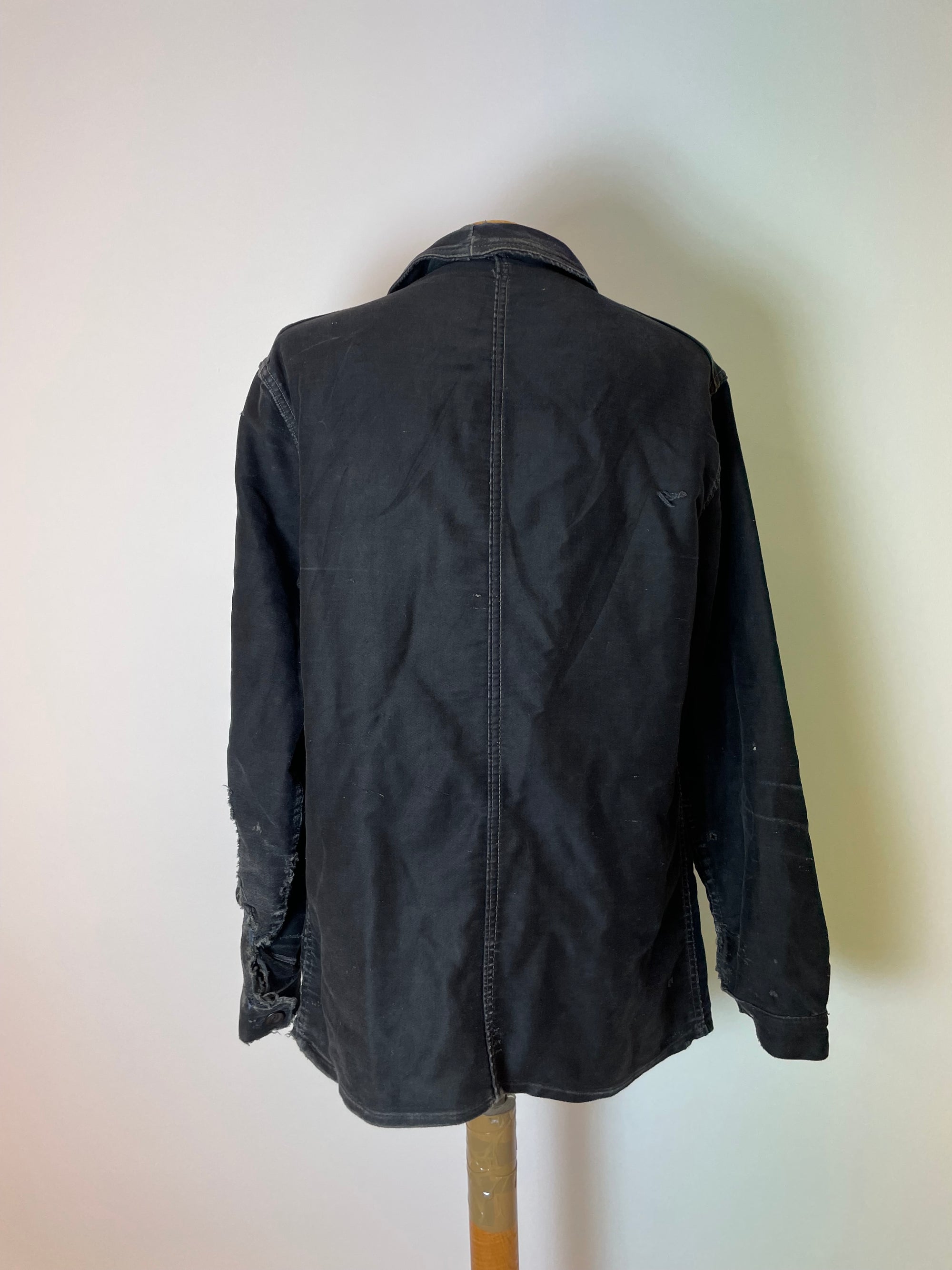 Vintage French Black Moleskin Chore Jacket