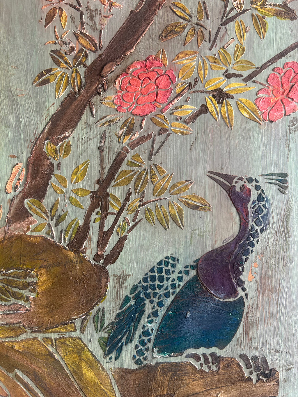 Vintage Painted Double wardrobe with Inlaid Chinoiserie