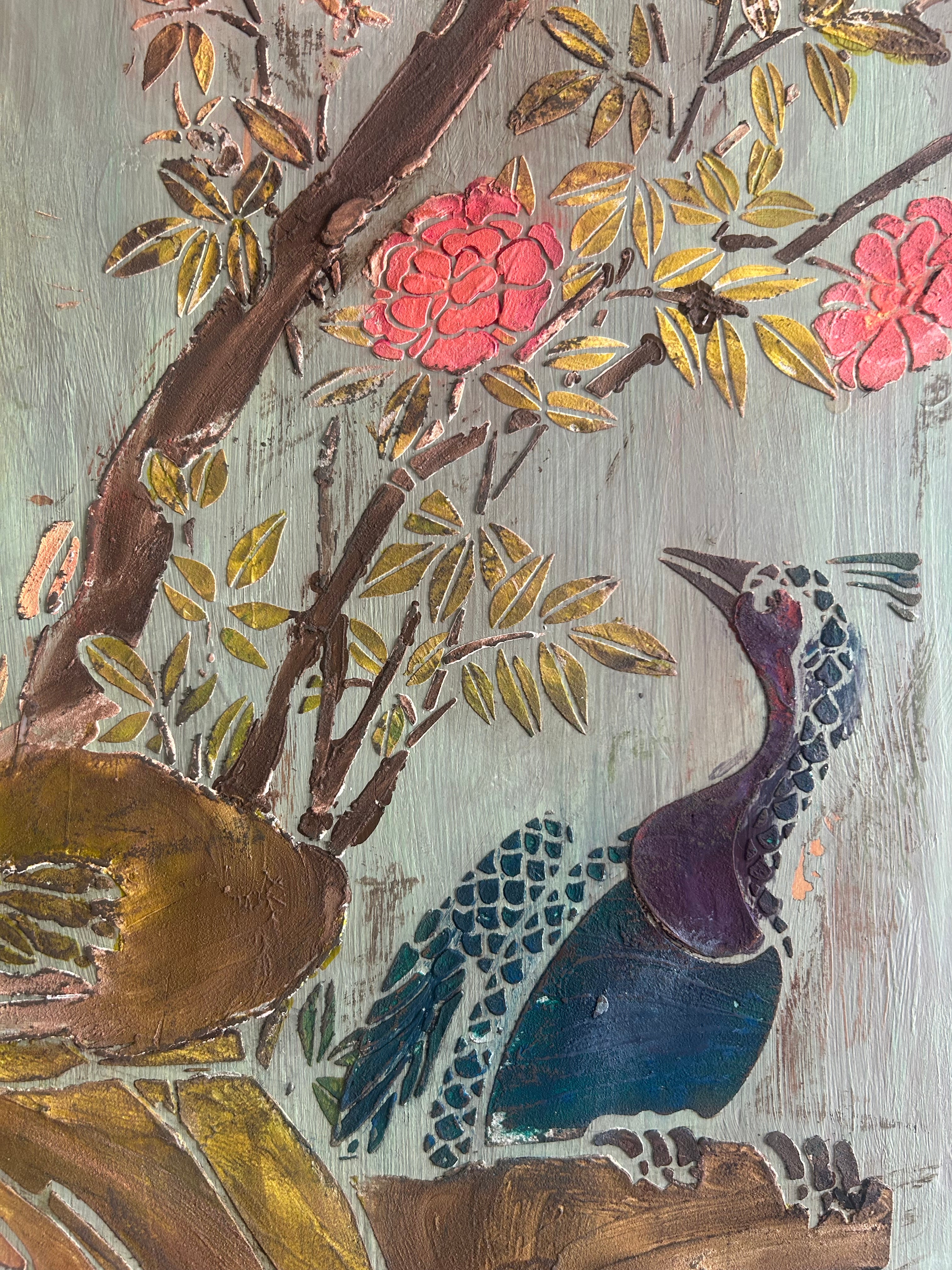 Vintage Painted Double wardrobe with Inlaid Chinoiserie