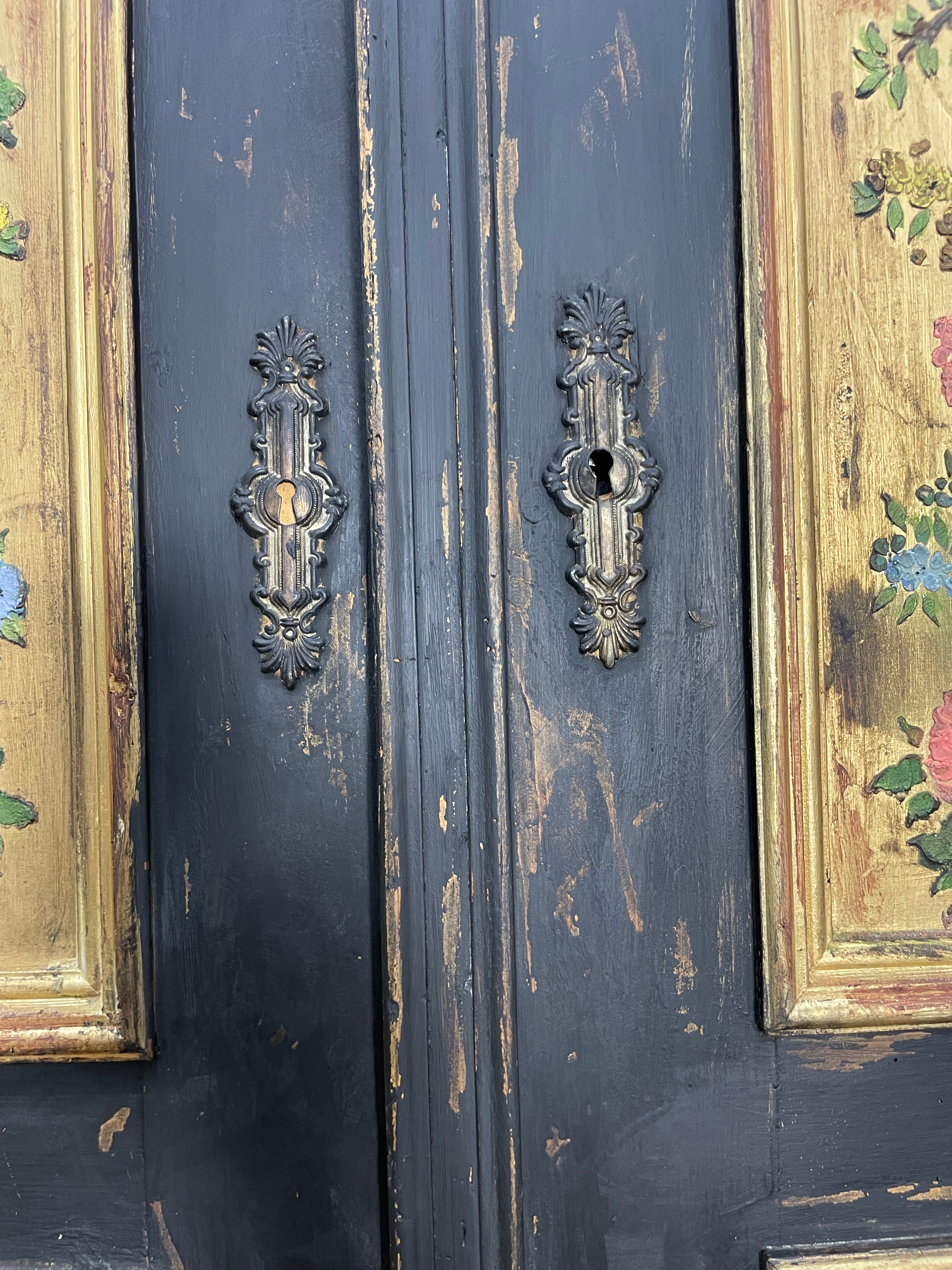 Vintage Painted Pine Wardrobe with Chinoiserie Panels