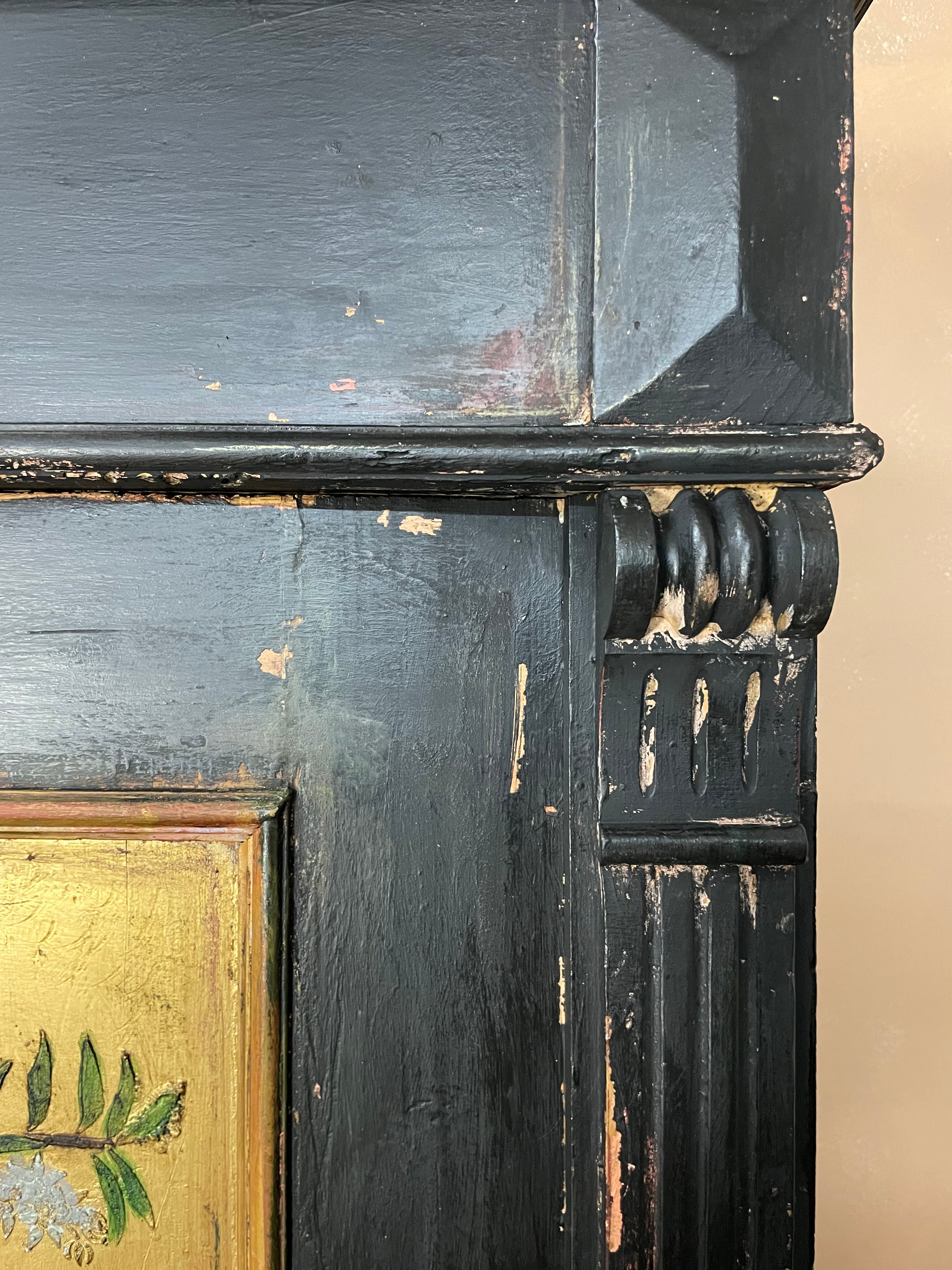 Vintage Painted Pine Wardrobe with Chinoiserie Panels