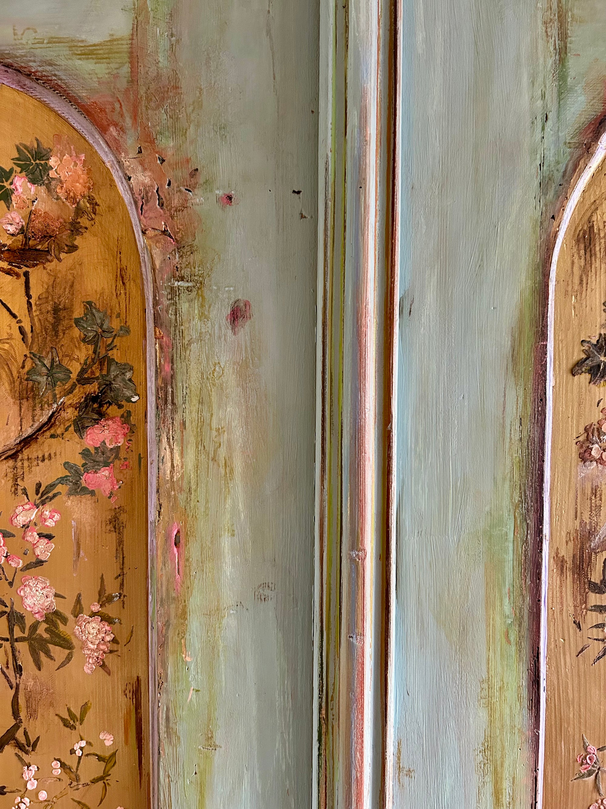 Antique Painted Wardrobe with Chinoiserie Panels
