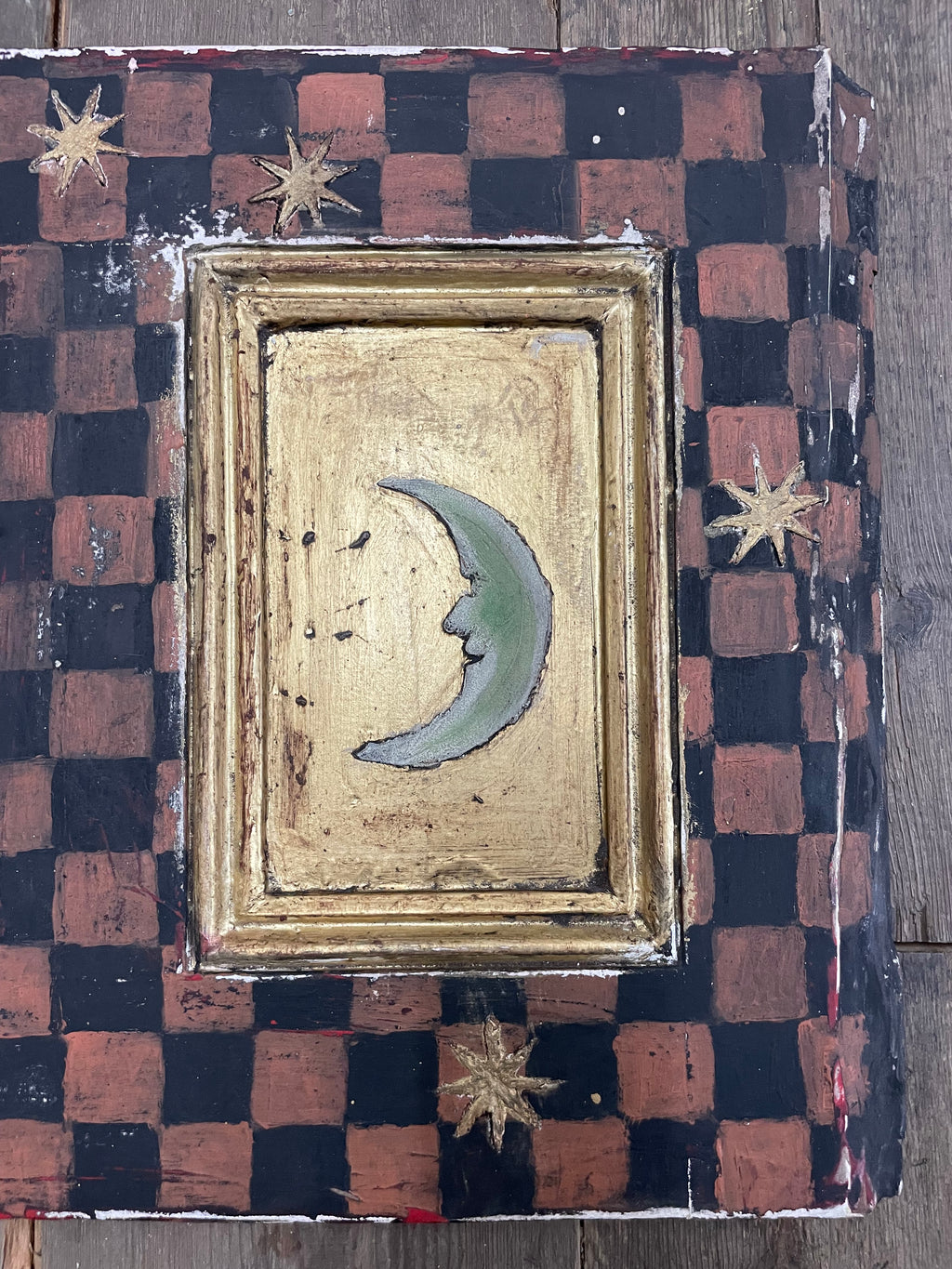 Vintage Reclaimed Pine Door Folk Art Wall Hanging