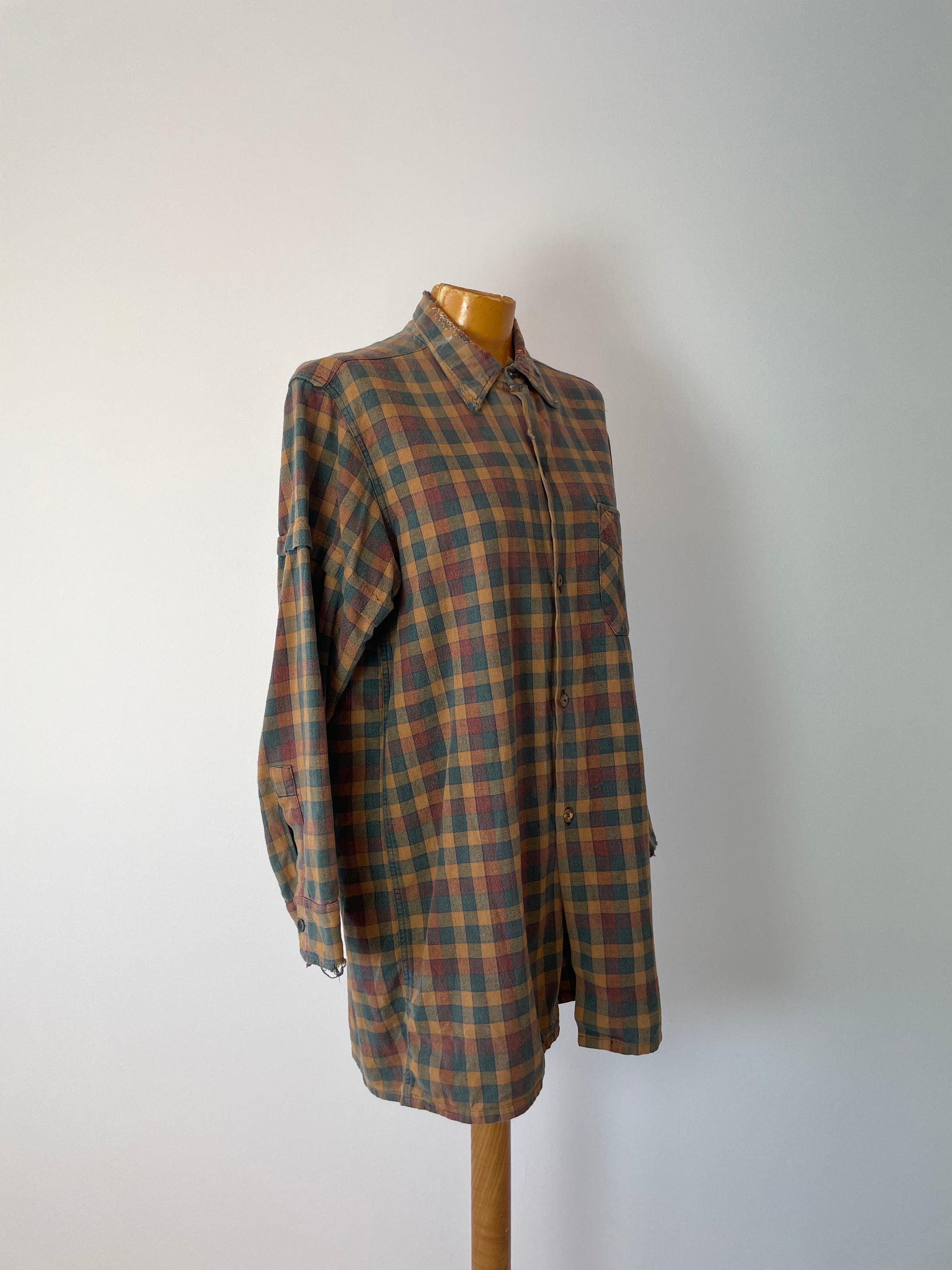 Vintage French Plaid Darned Shirt