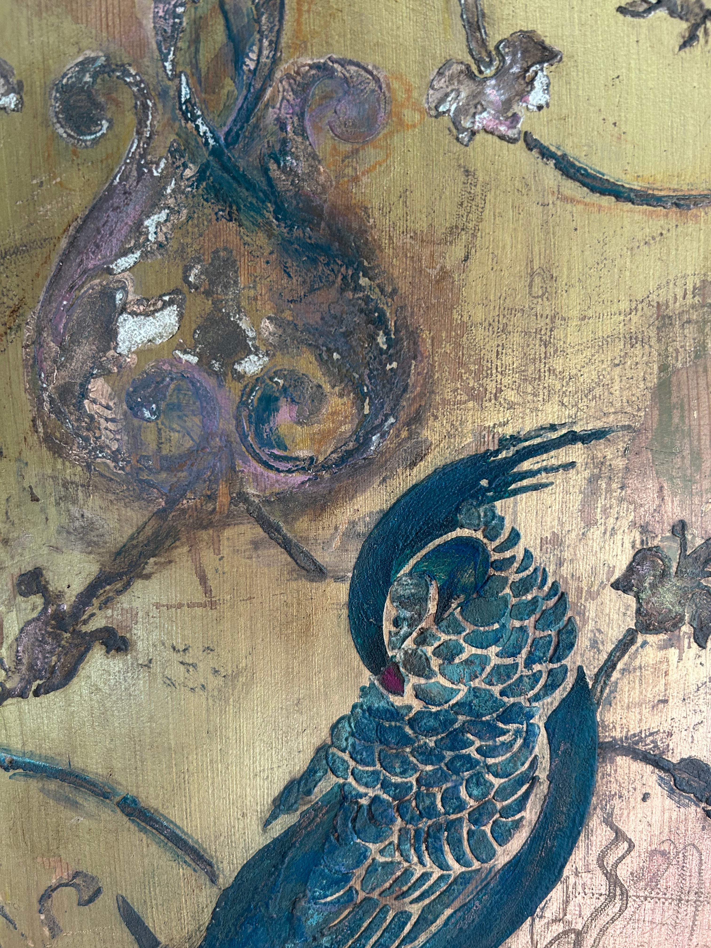 Vintage Painted Hall Cupboard/ Armoire with Chinoiserie Panel