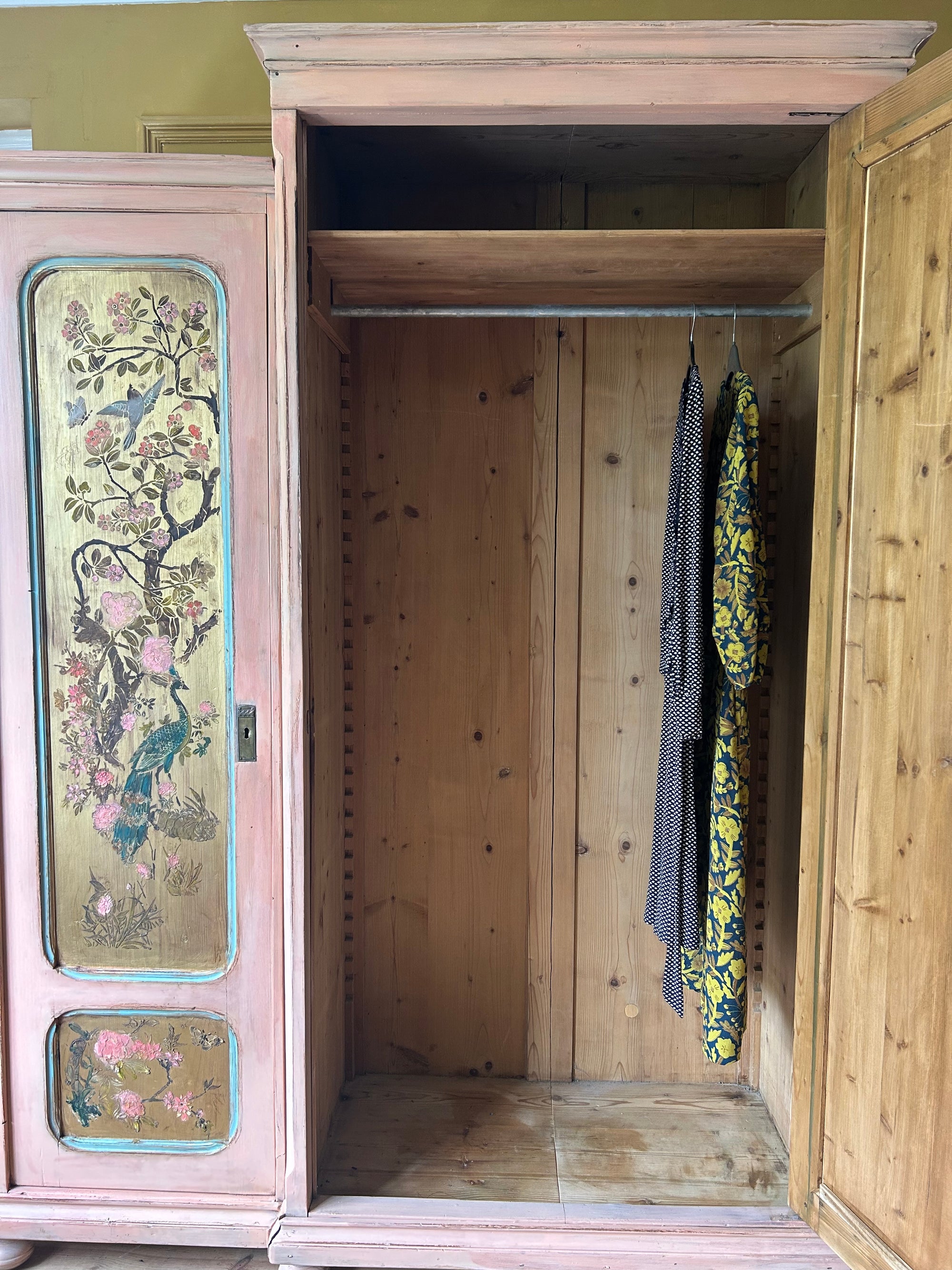 Vintage Painted Pine Triple Wardrobe