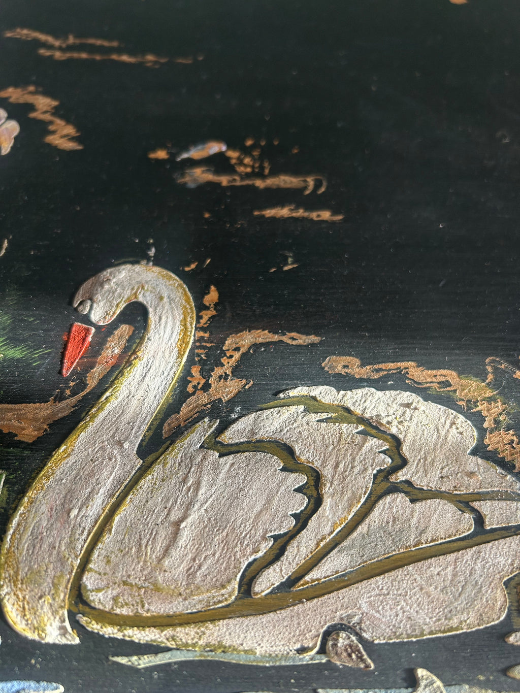 Vintage Painted Blanket Box with Swan Chinoiserie