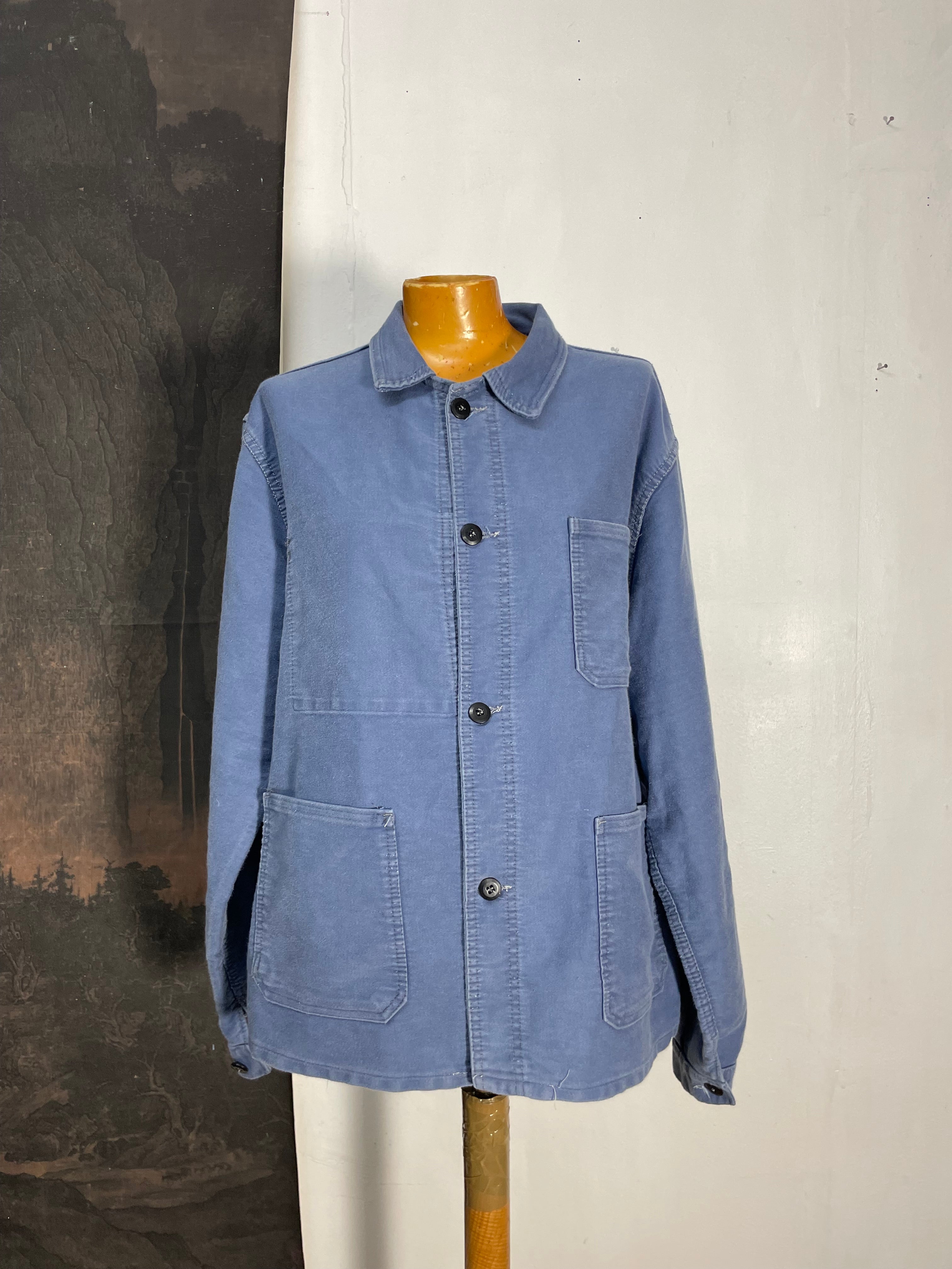 Vintage French 1960s Blue Moleskin Chore Jacket