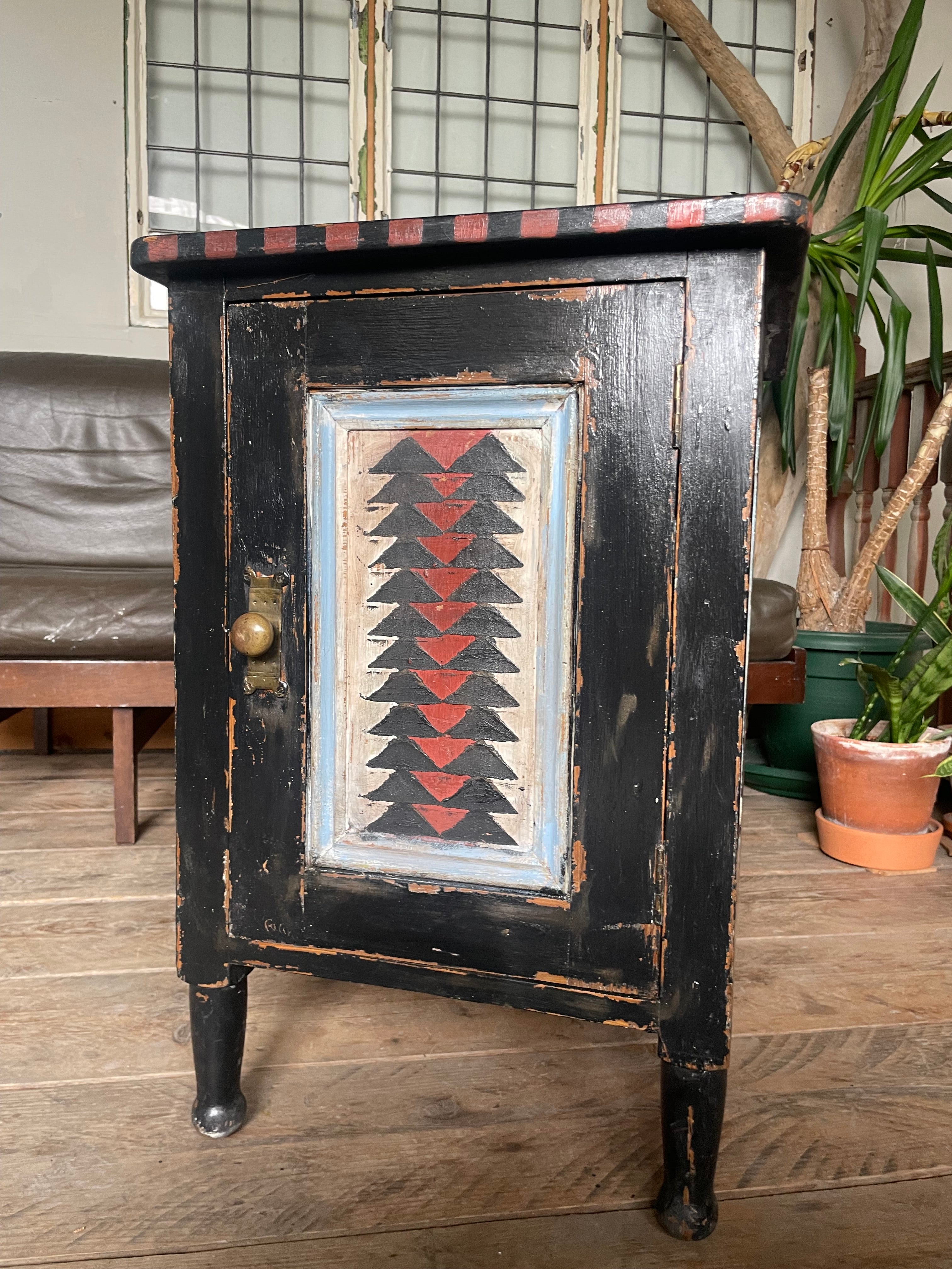Vintage Painted Pine Folk Art Cupboard/ Bedside Table