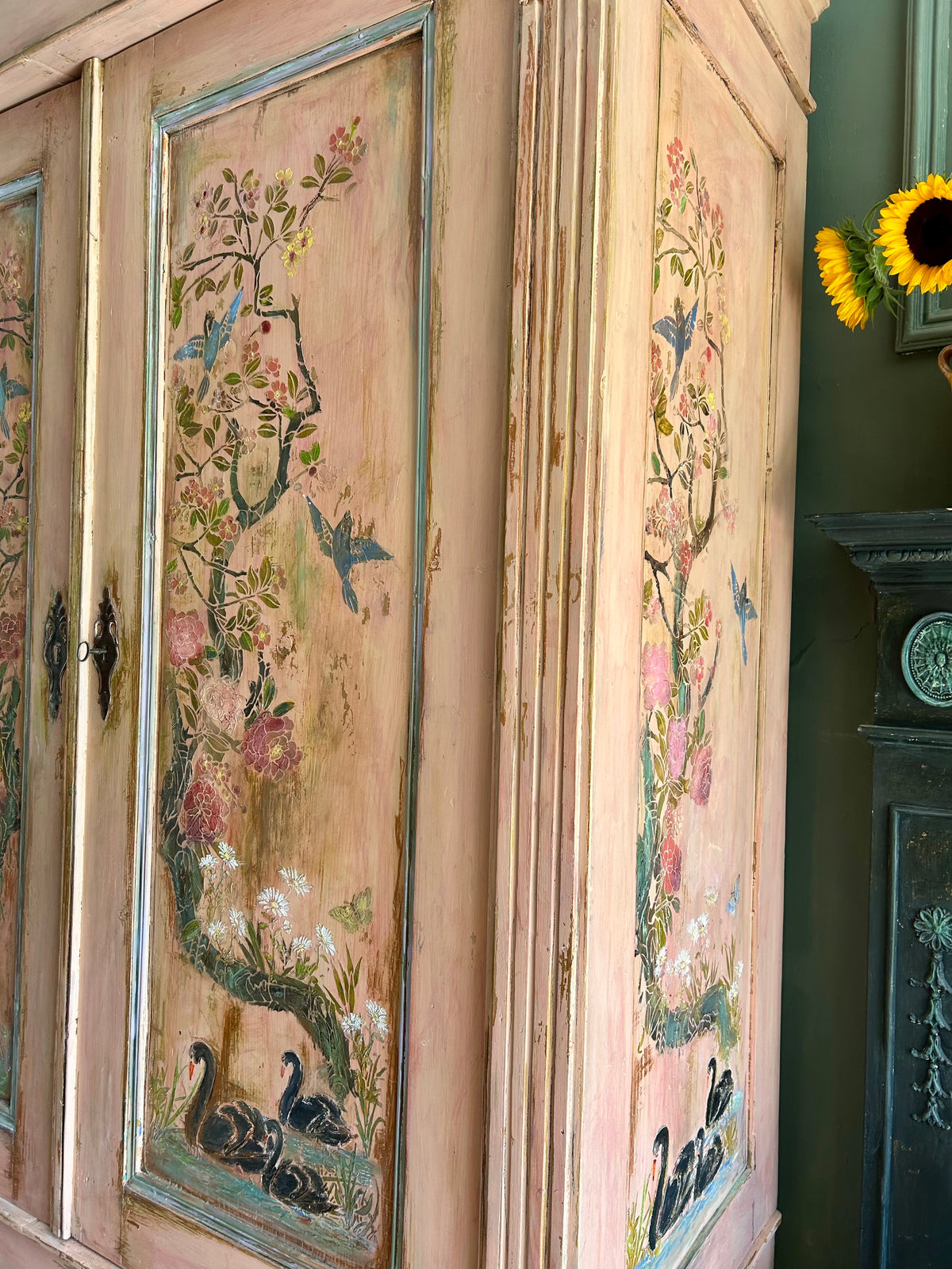 Vintage French Wardrobe with Swan Chinoiserie