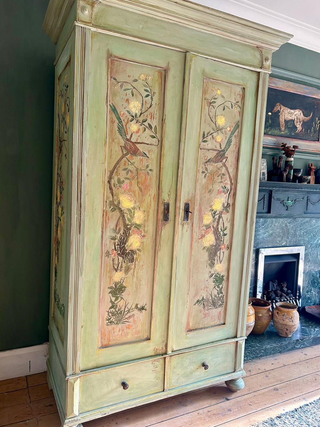Vintage Painted Wardrobe with Chinoiserie