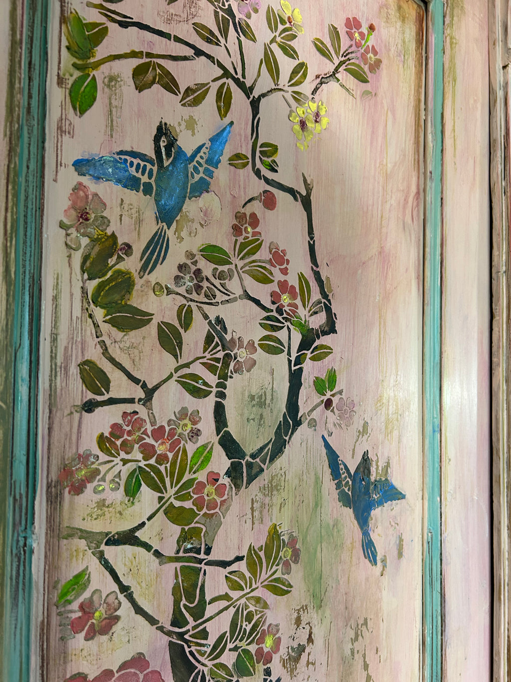 Vintage Painted French Wardrobe with Chinoiserie Panels